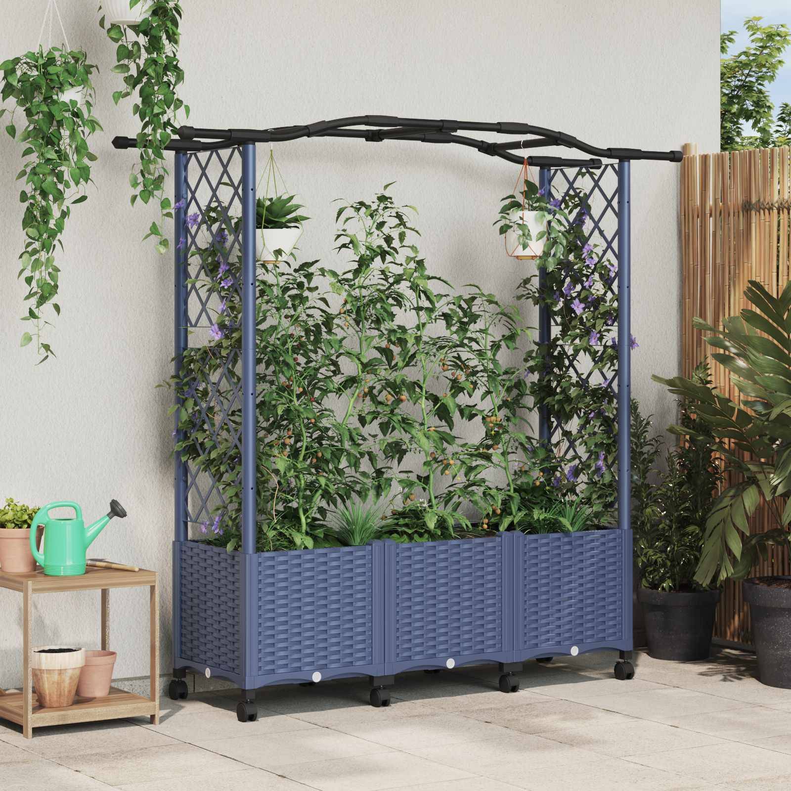 vidaXL Hochbeet mit Rankgitter und Dach Grau 164 x 40 x 144 cm PP