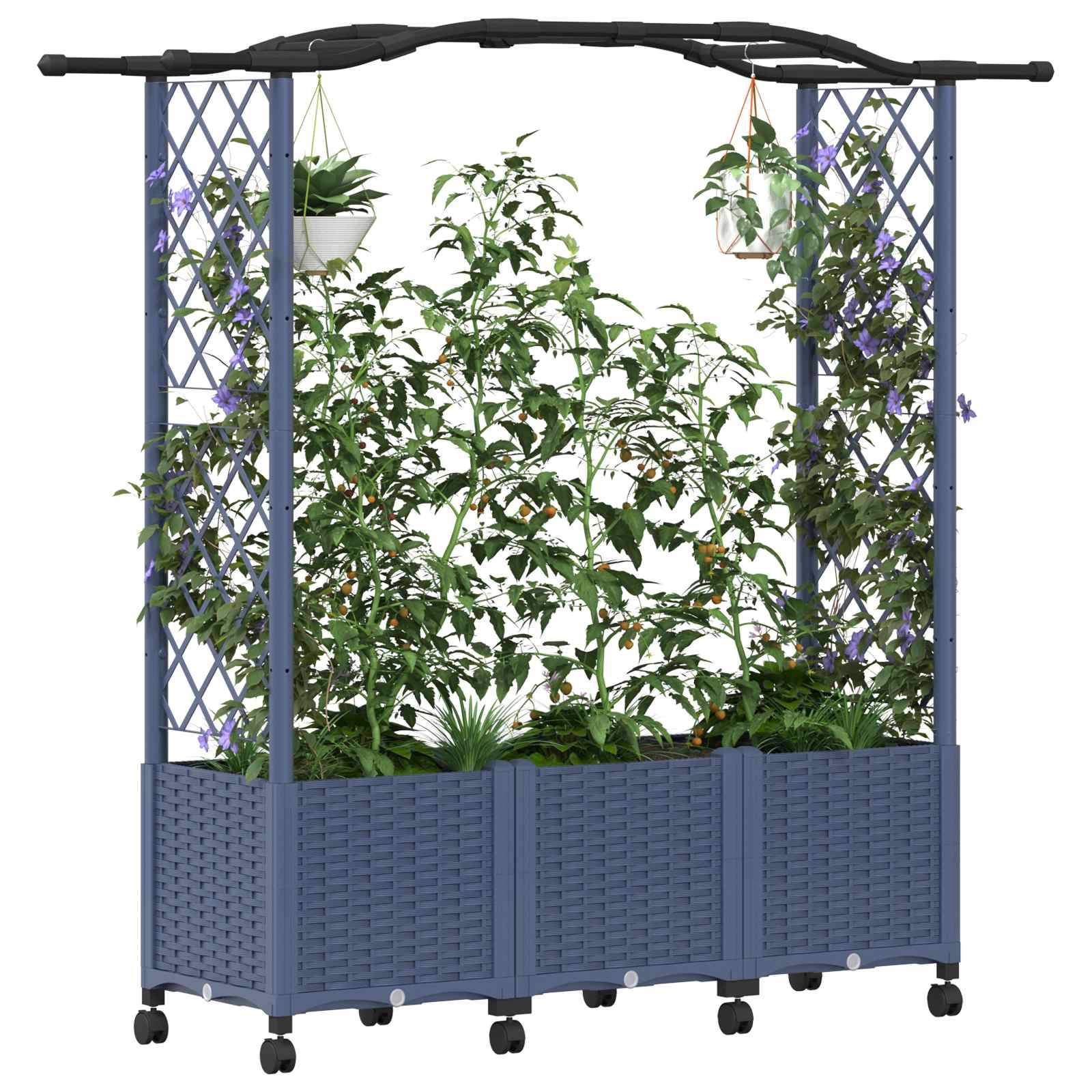 vidaXL Hochbeet mit Rankgitter und Dach Grau 164 x 40 x 144 cm PP