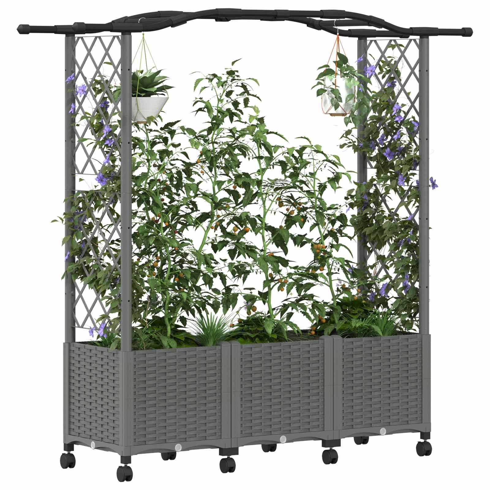 vidaXL Hochbeet mit Rankgitter und Dach Hellgrau 164 x 40 x 144 cm PP