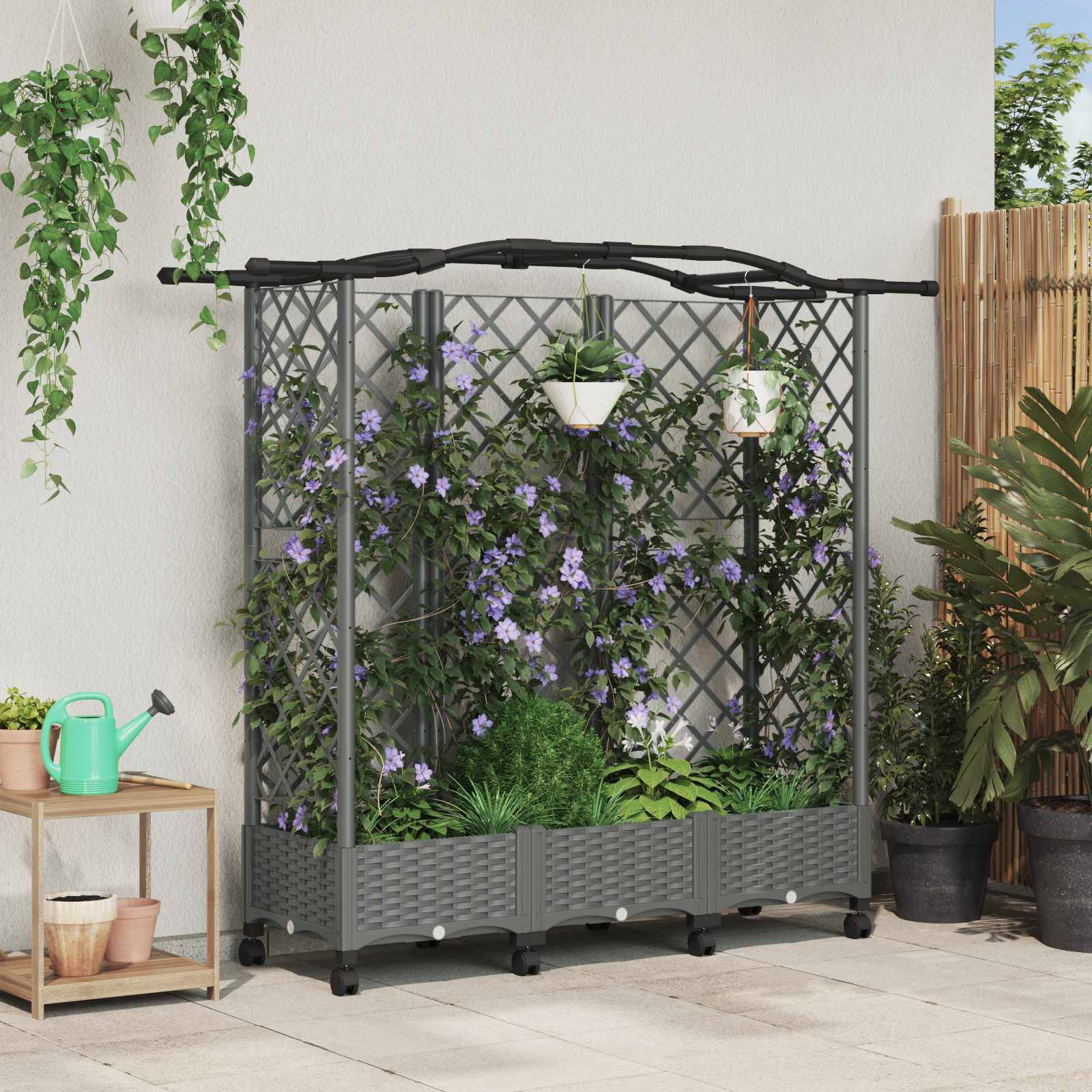 vidaXL Hochbeet mit Rankgitter und Dach Hellgrau 163 x 40 x 129 cm PP