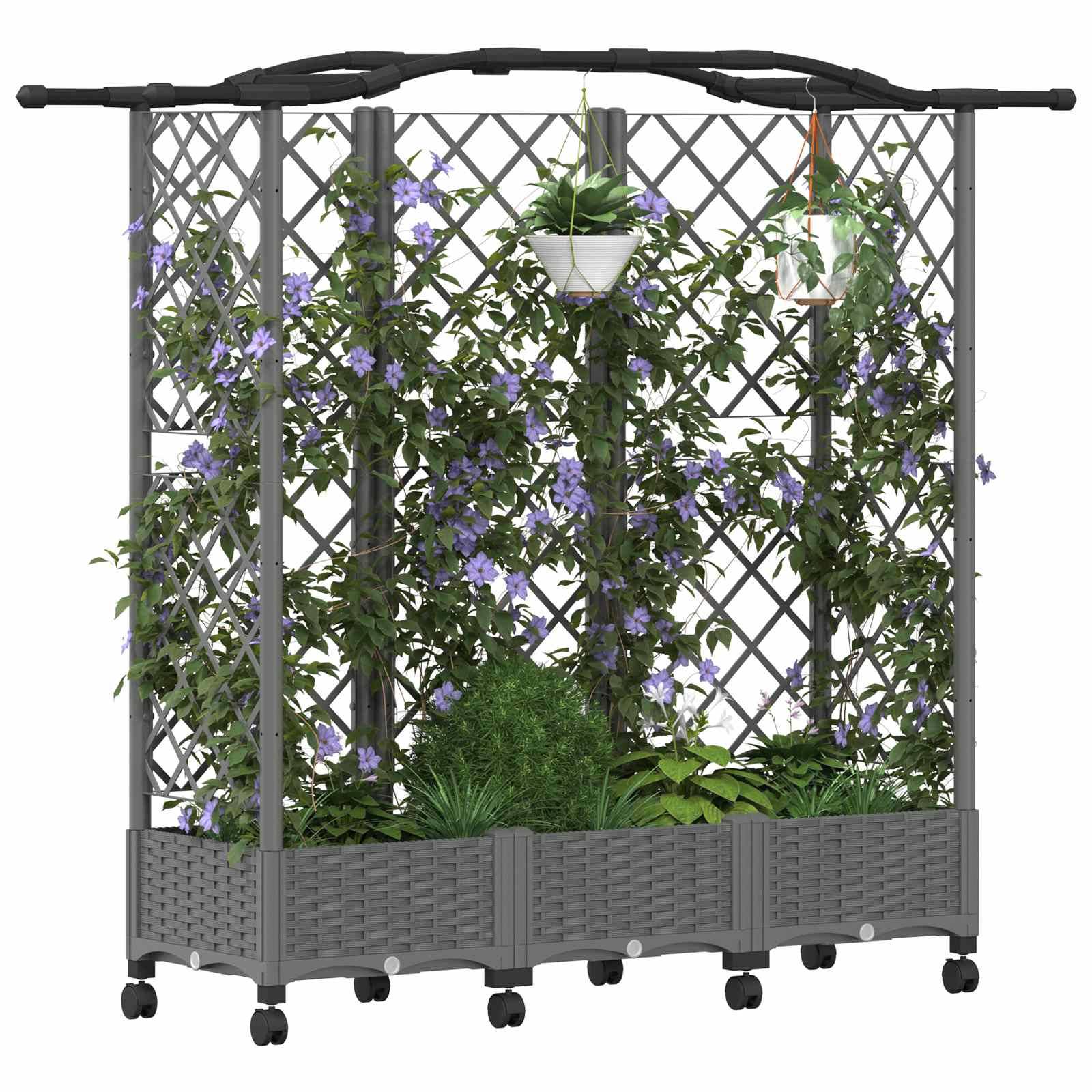 vidaXL Hochbeet mit Rankgitter und Dach Hellgrau 163 x 40 x 129 cm PP