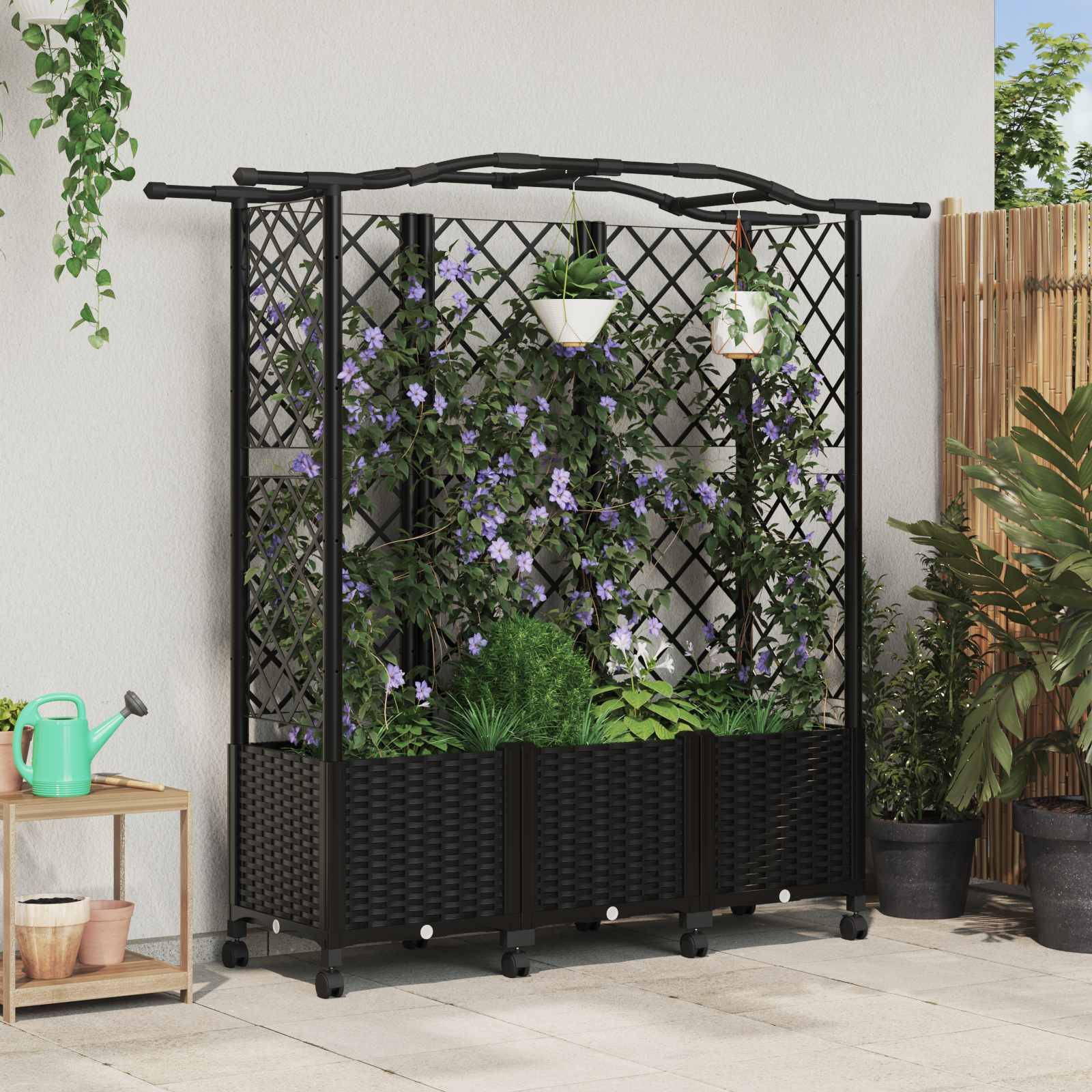 vidaXL Hochbeet mit Rankgitter und Dach Schwarz 163 x 40 x 144 cm PP