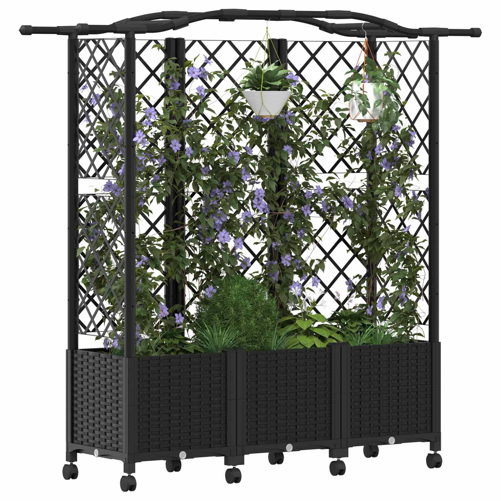 vidaXL Hochbeet mit Rankgitter und Dach Schwarz 163 x 40 x 144 cm PP