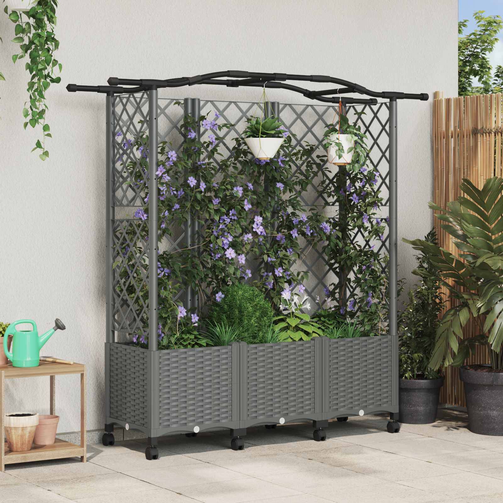 vidaXL Hochbeet mit Rankgitter und Dach Hellgrau 163 x 40 x 144 cm PP