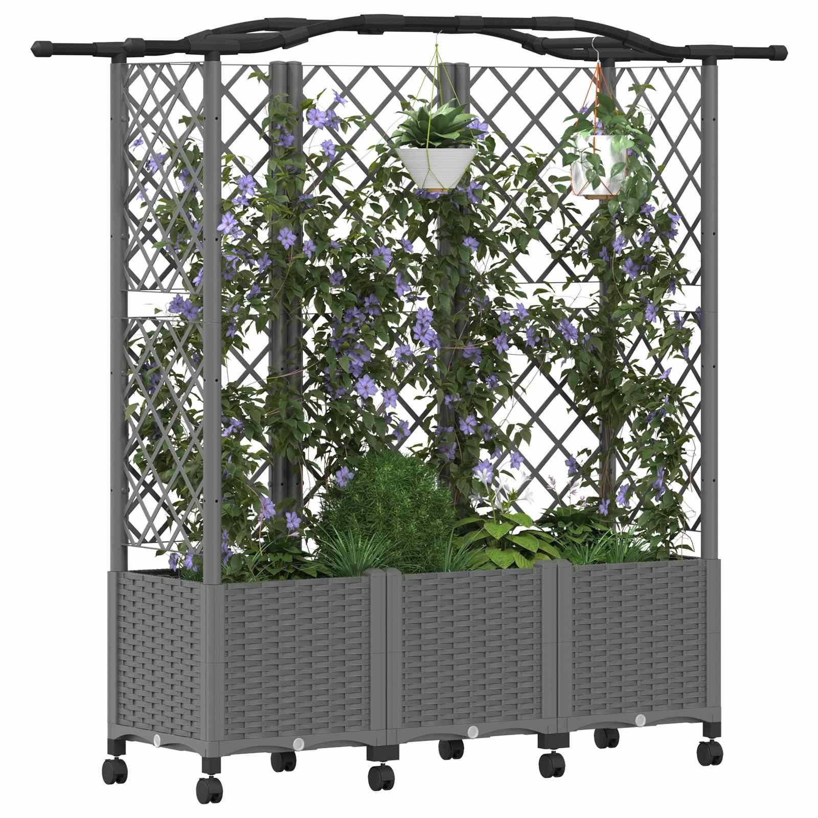 vidaXL Hochbeet mit Rankgitter und Dach Hellgrau 163 x 40 x 144 cm PP