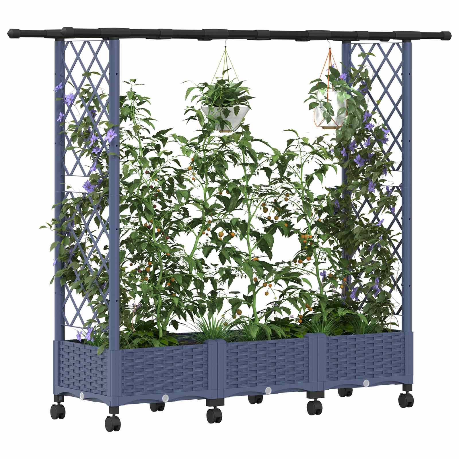 vidaXL Hochbeet mit Rankgitter und Dach Grau 164 x 40 x 127 cm PP