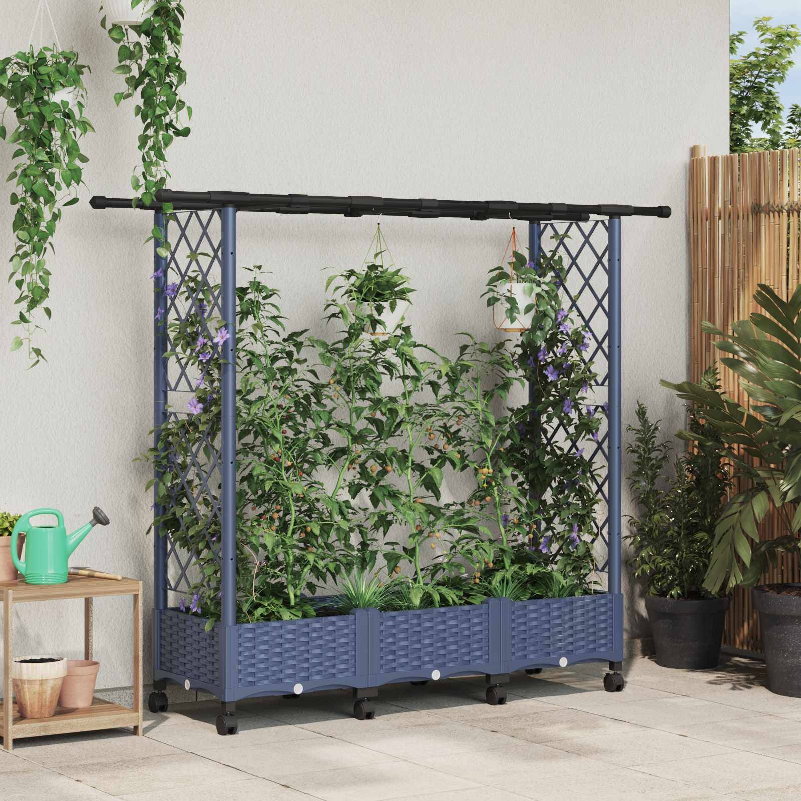 vidaXL Hochbeet mit Rankgitter und Dach Grau 164 x 40 x 127 cm PP