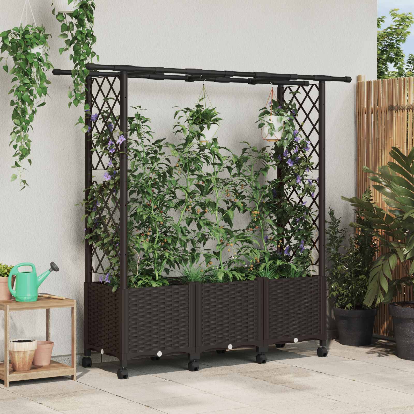 vidaXL Hochbeet mit Rankgitter und Dach Braun 162,5 x 40 x 142 cm PP