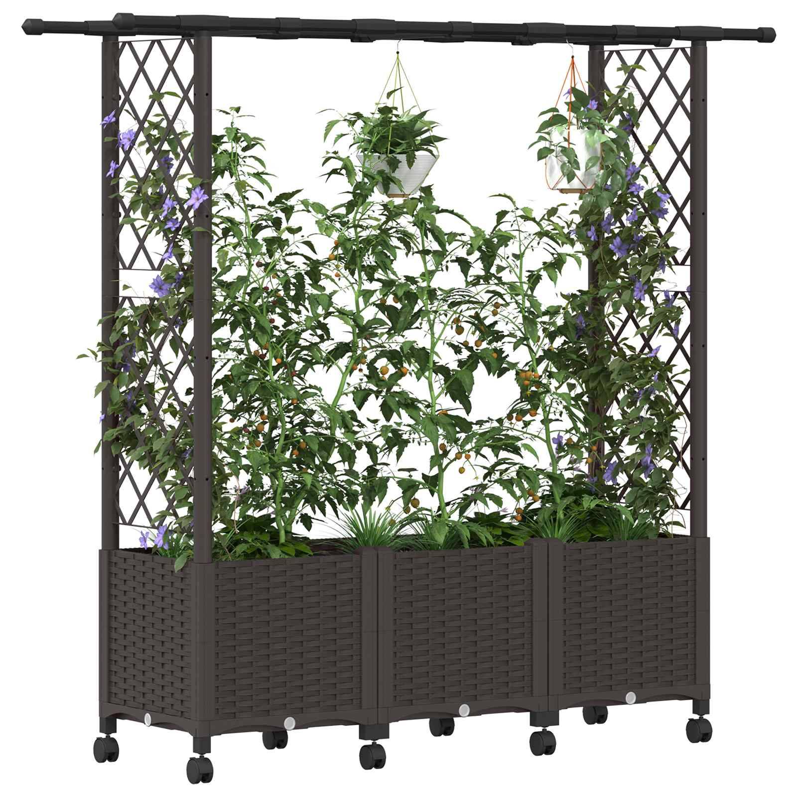 vidaXL Hochbeet mit Rankgitter und Dach Braun 162,5 x 40 x 142 cm PP