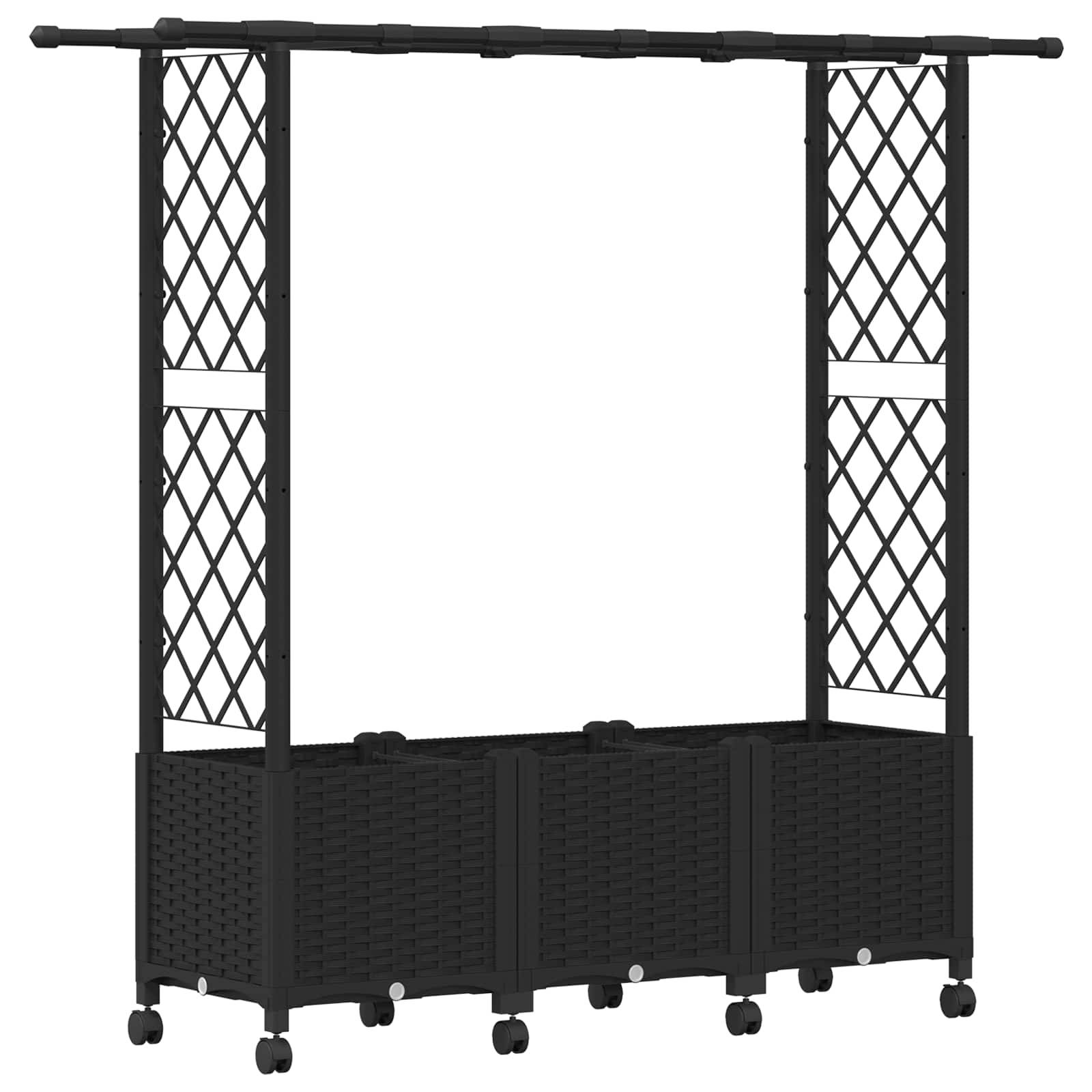 vidaXL Hochbeet mit Rankgitter und Dach Schwarz 162,5 x 40 x 142 cm PP