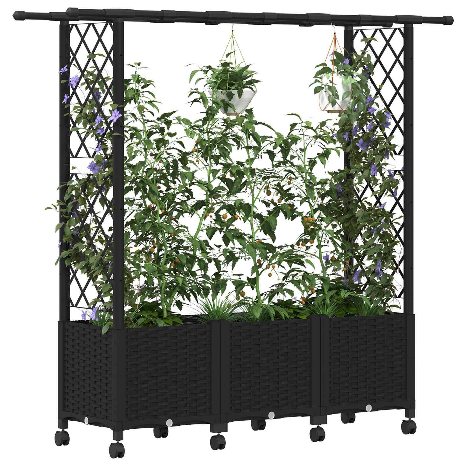 vidaXL Hochbeet mit Rankgitter und Dach Schwarz 162,5 x 40 x 142 cm PP