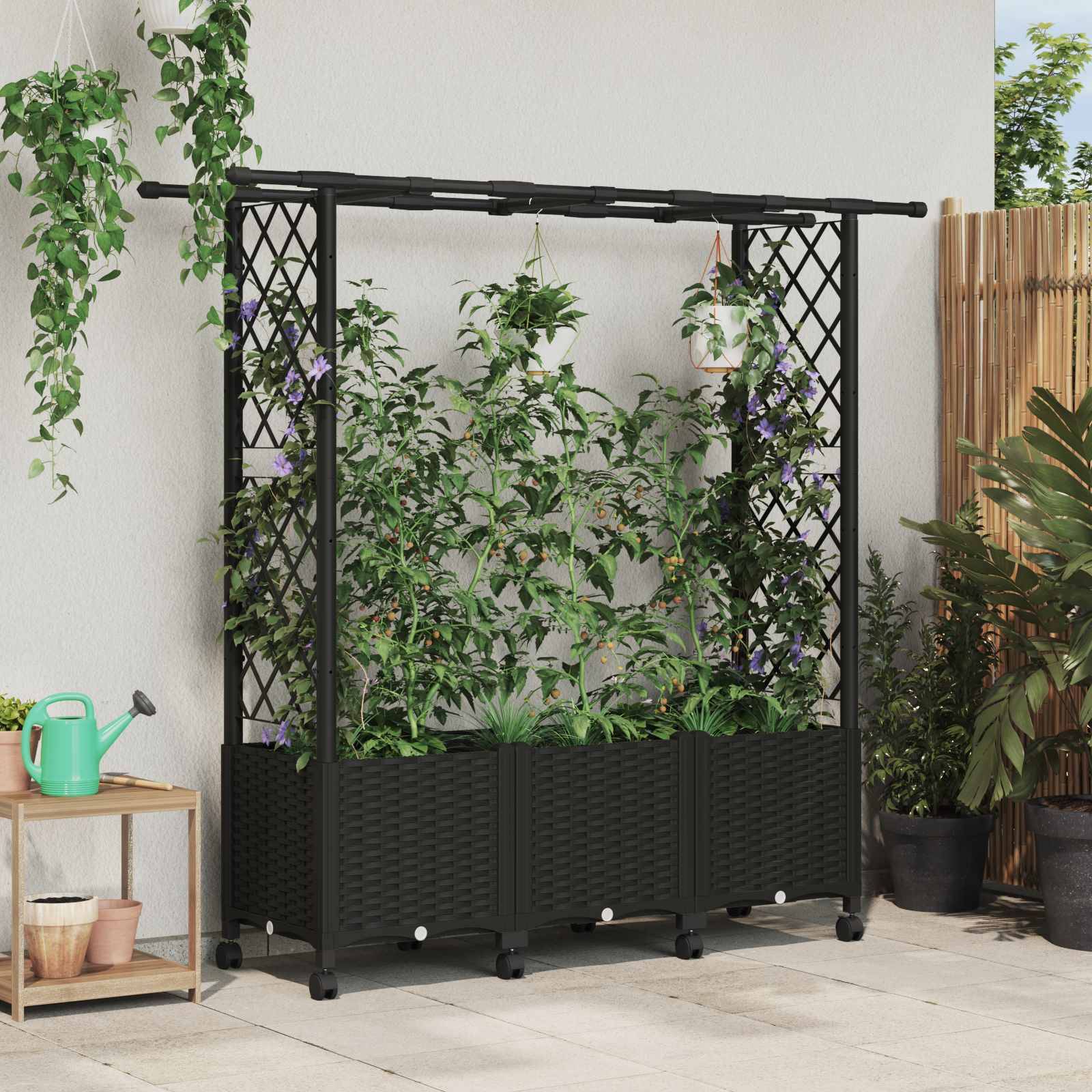 vidaXL Hochbeet mit Rankgitter und Dach Schwarz 162,5 x 40 x 142 cm PP