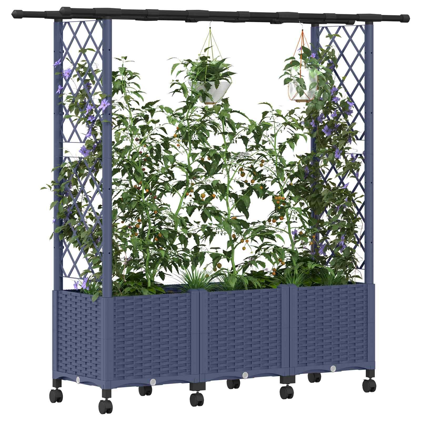 vidaXL Hochbeet mit Rankgitter und Dach Grau 162,5 x 40 x 142 cm PP