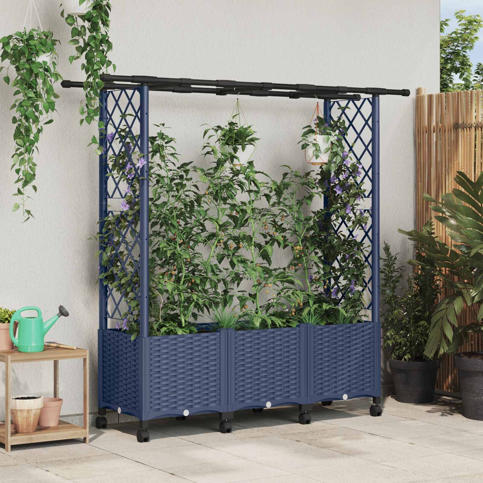 vidaXL Hochbeet mit Rankgitter und Dach Grau 162,5 x 40 x 142 cm PP