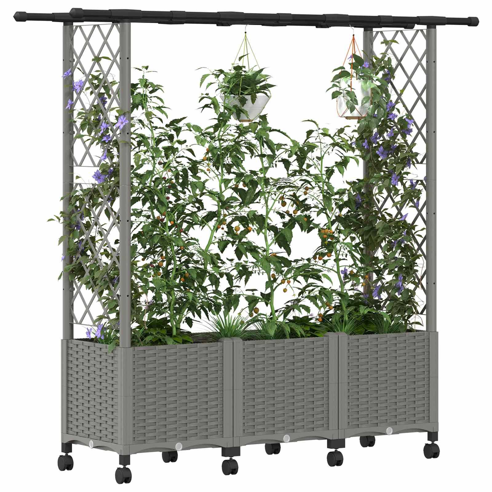 vidaXL Hochbeet mit Rankgitter und Dach Hellgrau 162,5 x 40 x 142 cm