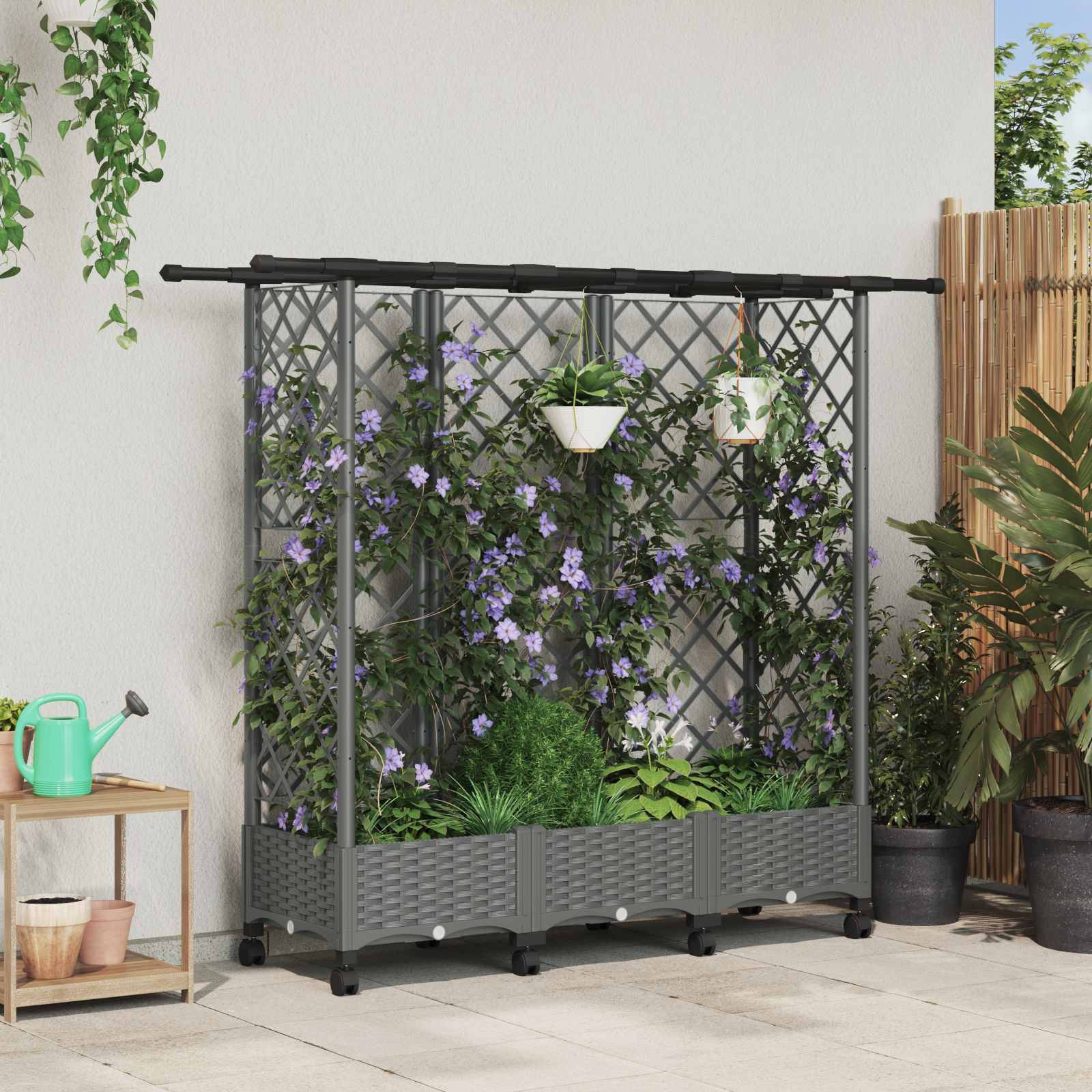 vidaXL Hochbeet mit Rankgitter und Dach Hellgrau 164 x 40 x 127 cm PP