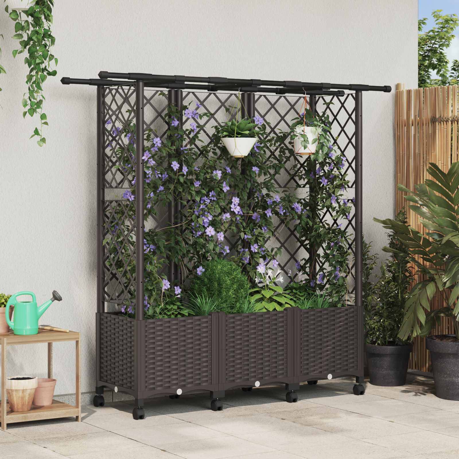 vidaXL Hochbeet mit Rankgitter und Dach Braun 163,5 x 40 x 142 cm PP