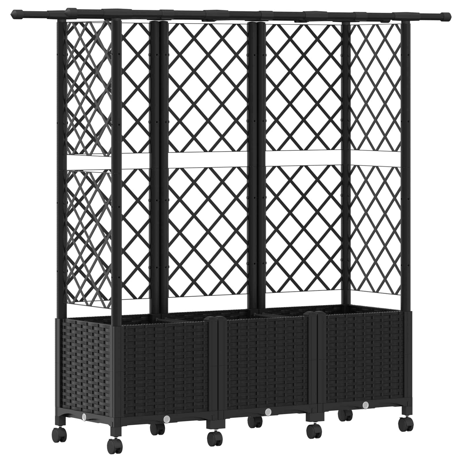 vidaXL Hochbeet mit Rankgitter und Dach Schwarz 163,5 x 40 x 142 cm PP