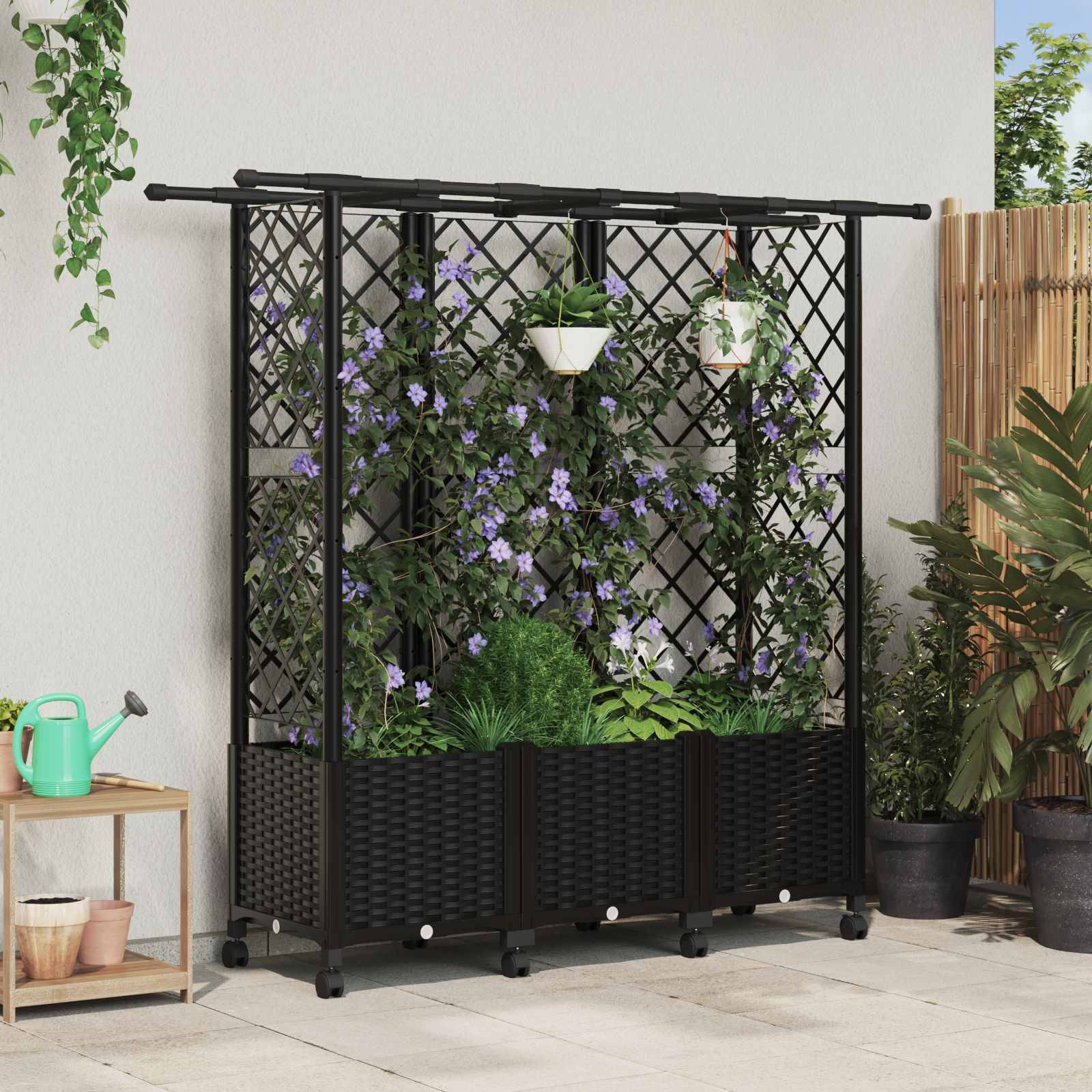 vidaXL Hochbeet mit Rankgitter und Dach Schwarz 163,5 x 40 x 142 cm PP