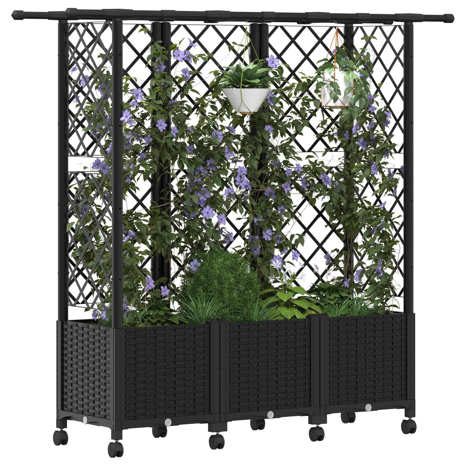 vidaXL Hochbeet mit Rankgitter und Dach Schwarz 163,5 x 40 x 142 cm PP