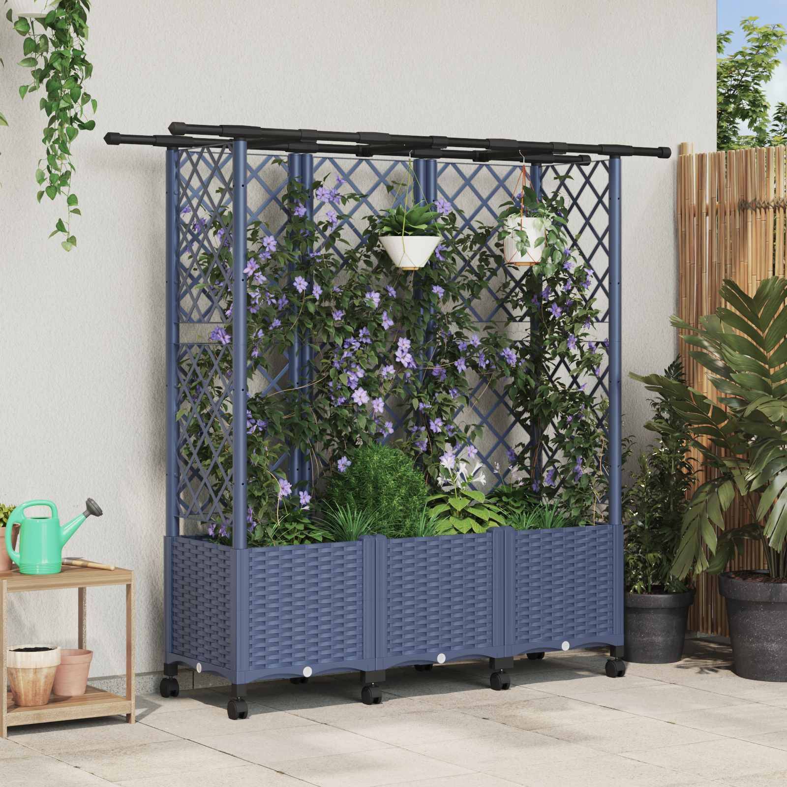 vidaXL Hochbeet mit Rankgitter und Dach Grau 163,5 x 40 x 142 cm PP