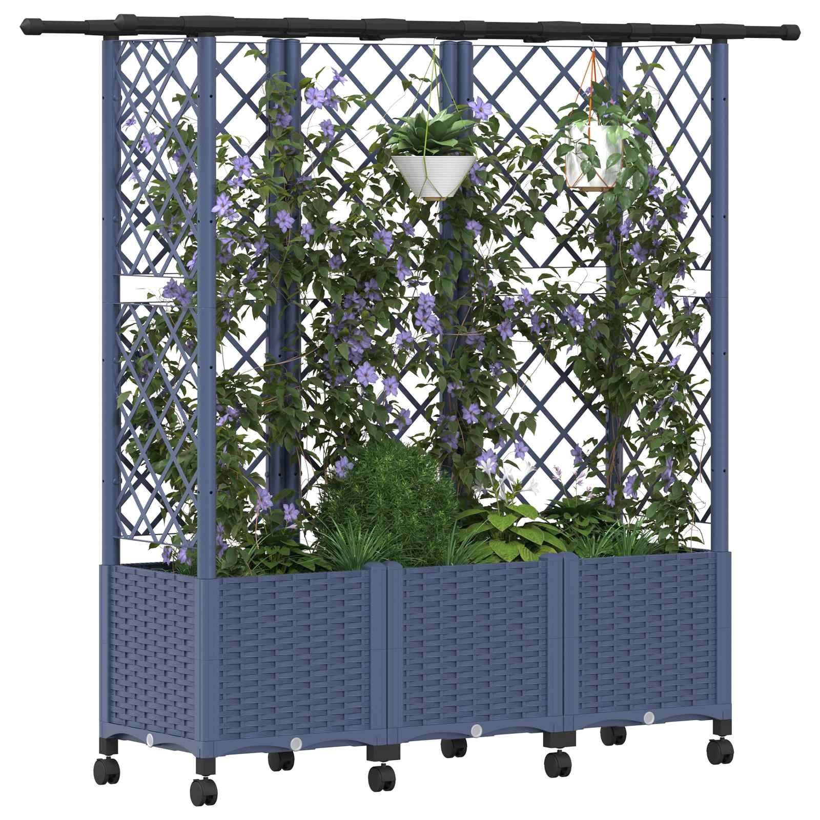 vidaXL Hochbeet mit Rankgitter und Dach Grau 163,5 x 40 x 142 cm PP