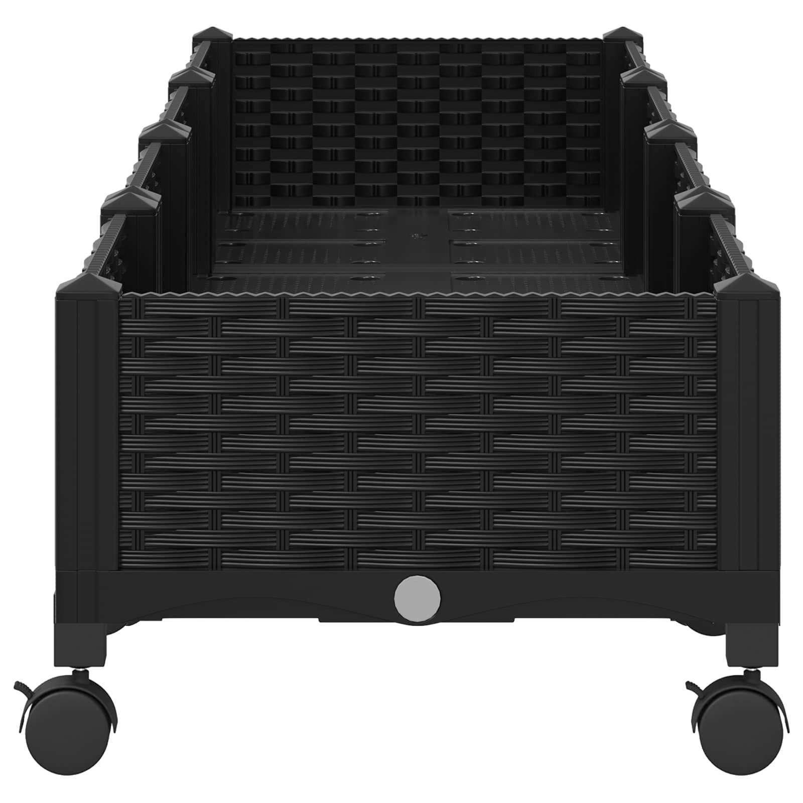 vidaXL Gartenpflanzer mit Rädern Schwarz 160 x 40 x 29 cm PP