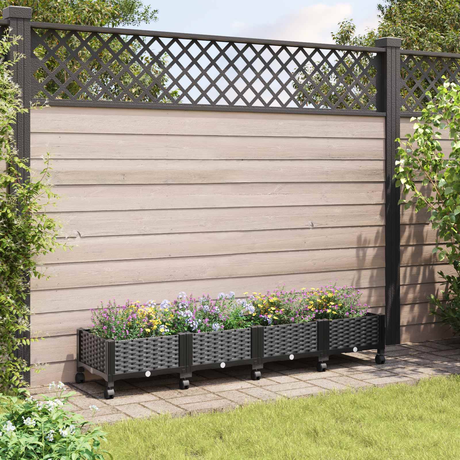 vidaXL Gartenpflanzer mit Rädern Schwarz 160 x 40 x 29 cm PP