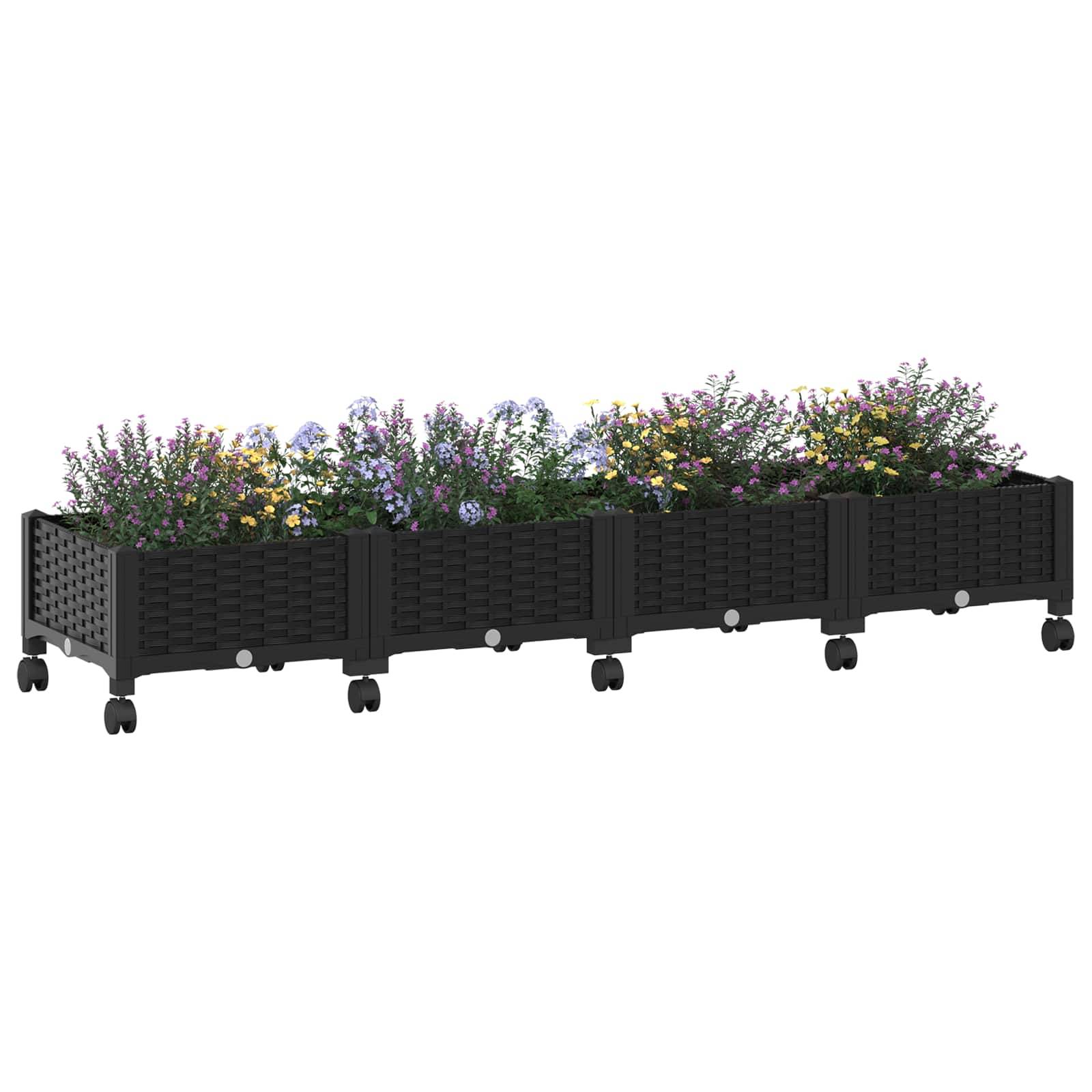 vidaXL Gartenpflanzer mit Rädern Schwarz 160 x 40 x 29 cm PP