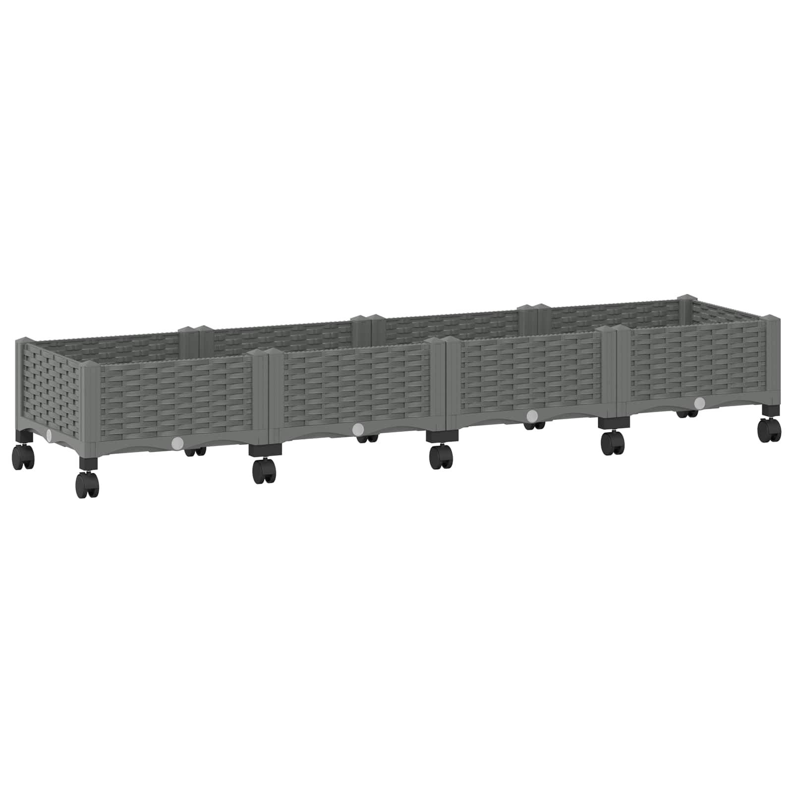 vidaXL Gartenpflanzer mit Rädern Hellgrau 160 x 40 x 33 cm PP