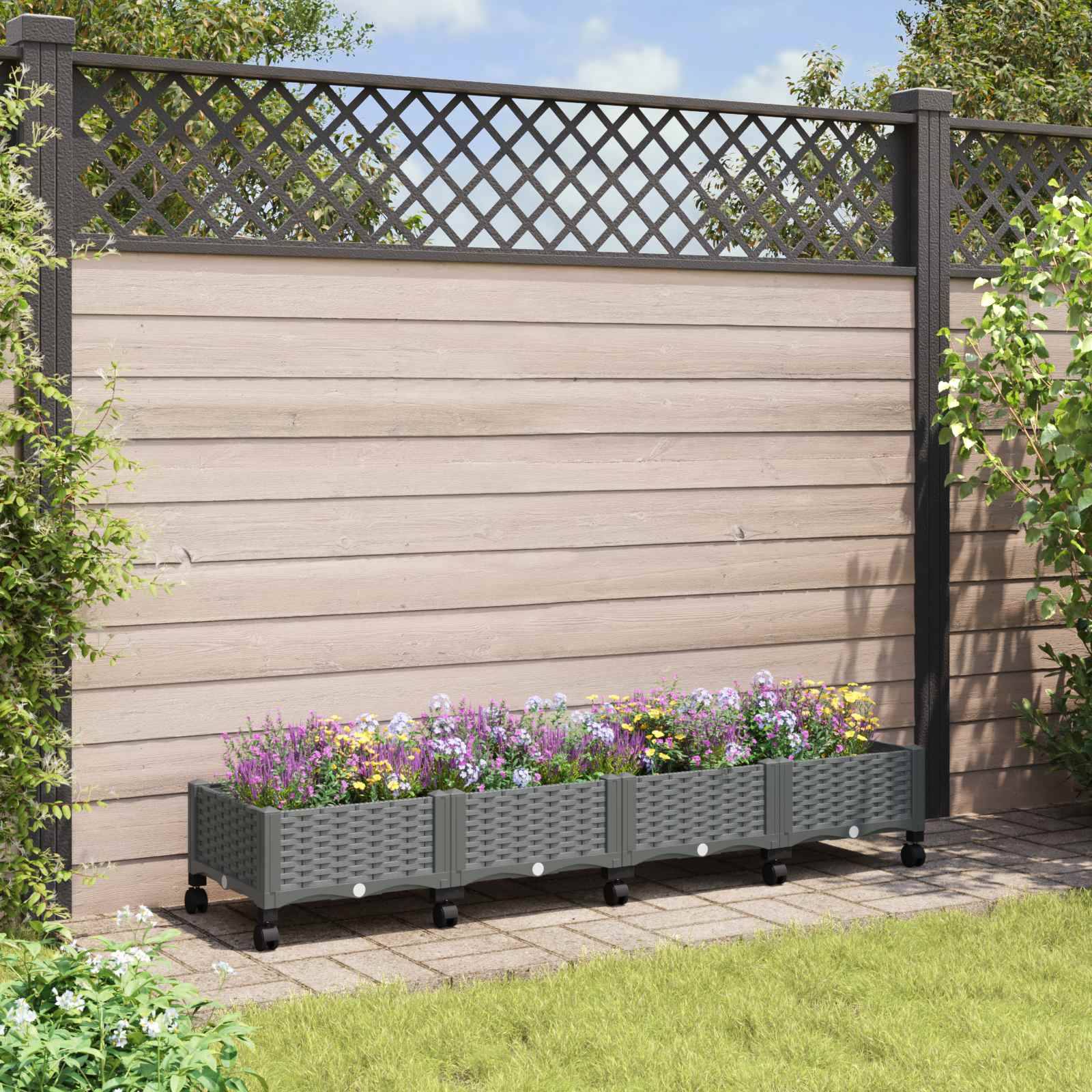 vidaXL Gartenpflanzer mit Rädern Hellgrau 160 x 40 x 33 cm PP