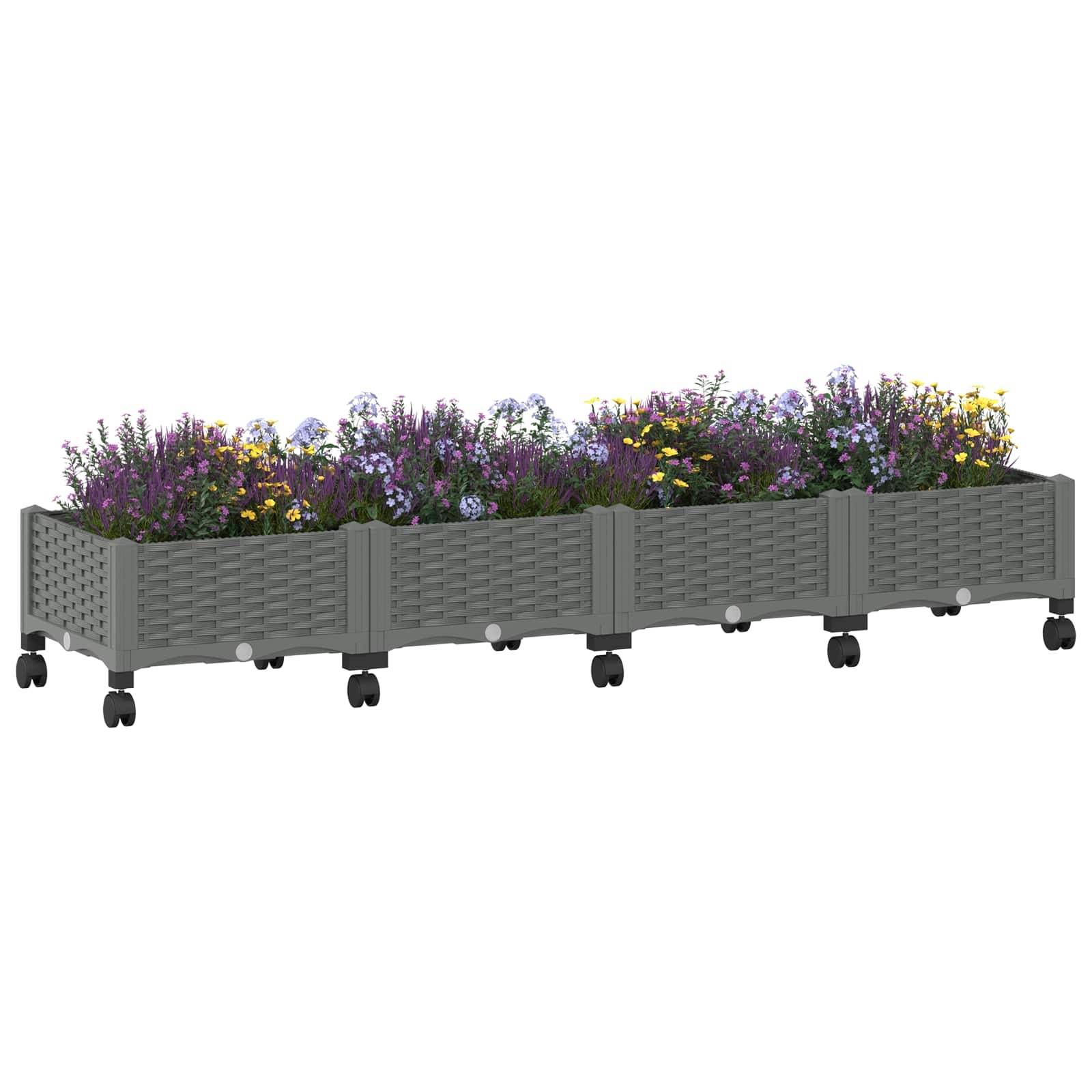 vidaXL Gartenpflanzer mit Rädern Hellgrau 160 x 40 x 33 cm PP