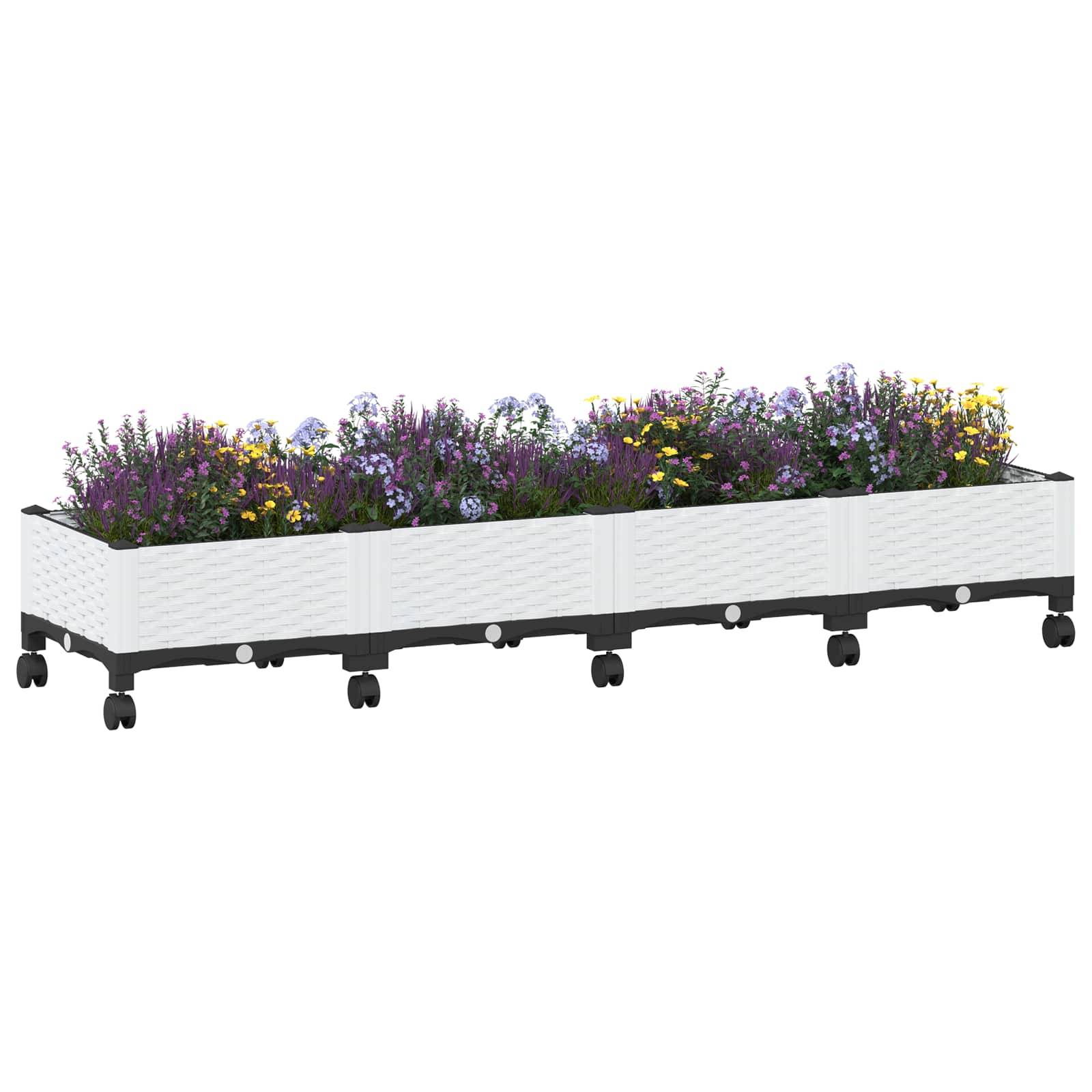 vidaXL Gartenpflanzer mit Rädern Weiß 160 x 40 x 33 cm PP