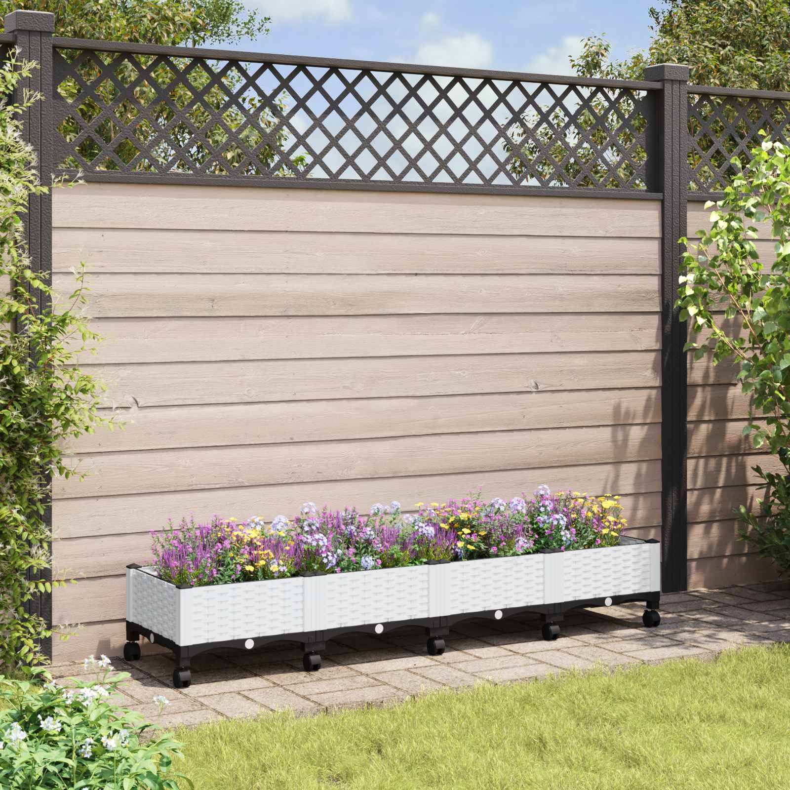 vidaXL Gartenpflanzer mit Rädern Weiß 160 x 40 x 33 cm PP