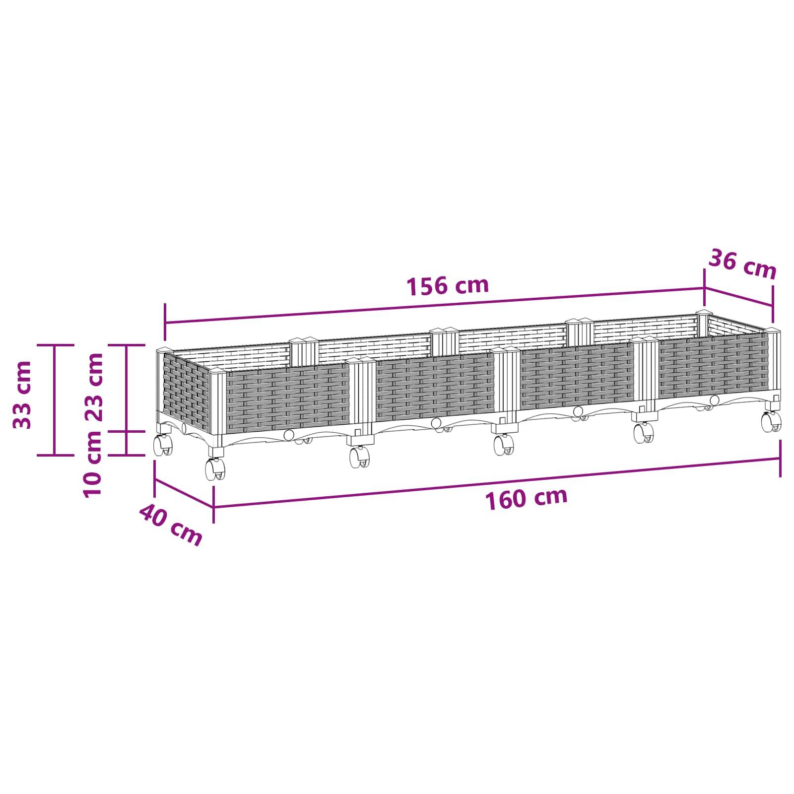 vidaXL Gartenpflanzer mit Rädern Weiß 160 x 40 x 33 cm PP
