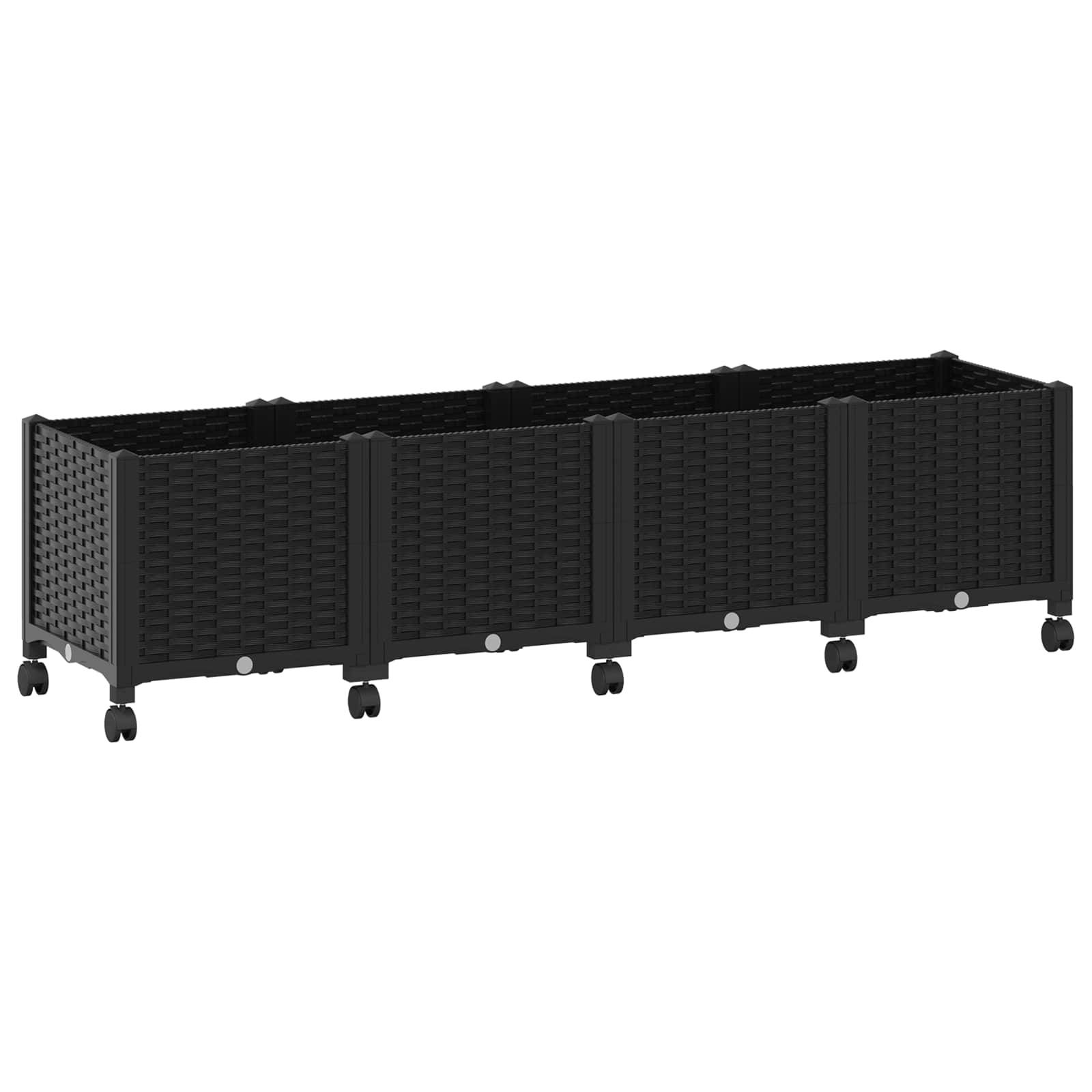 vidaXL Gartenpflanzer mit Rädern Schwarz 160 x 40 x 44 cm PP