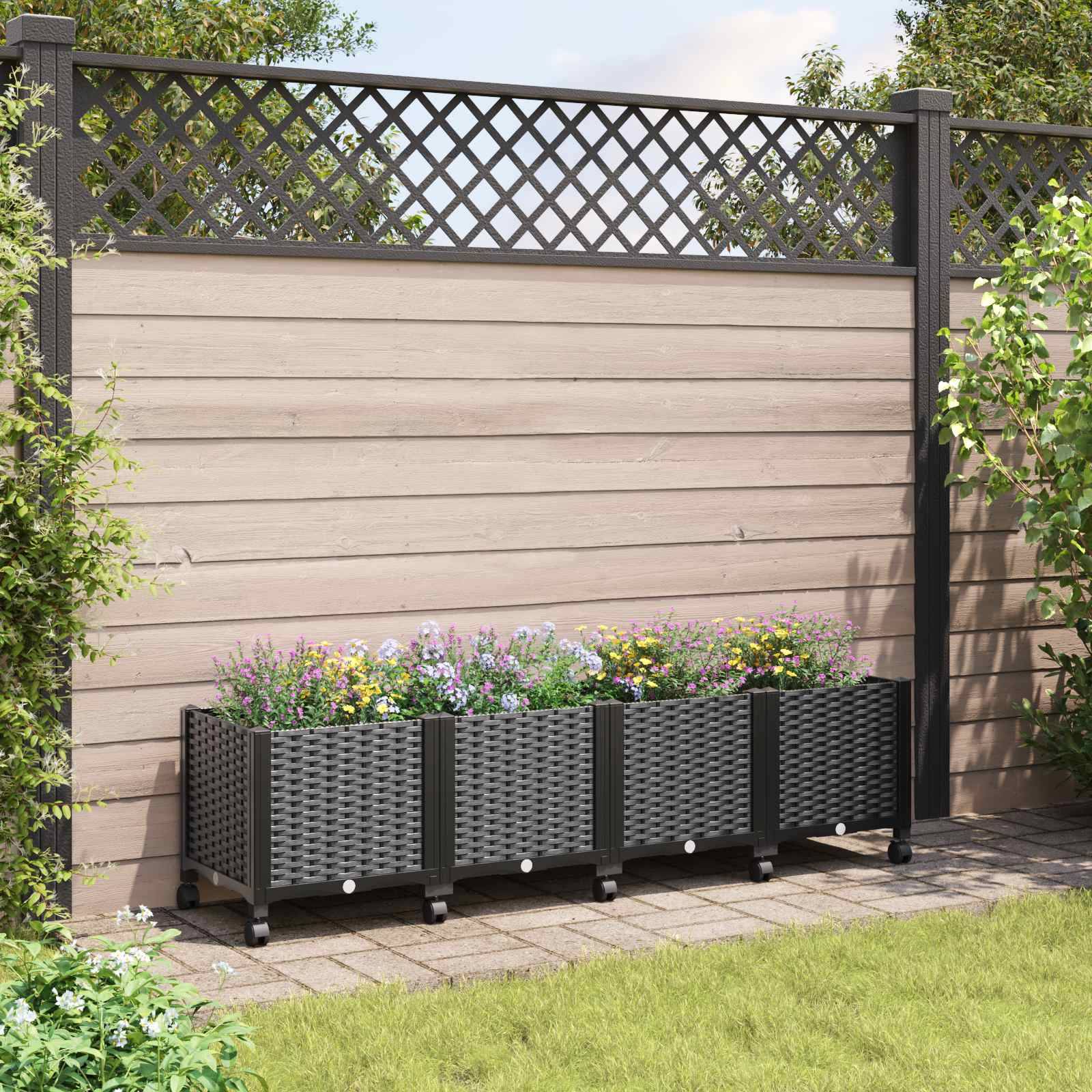vidaXL Gartenpflanzer mit Rädern Schwarz 160 x 40 x 44 cm PP