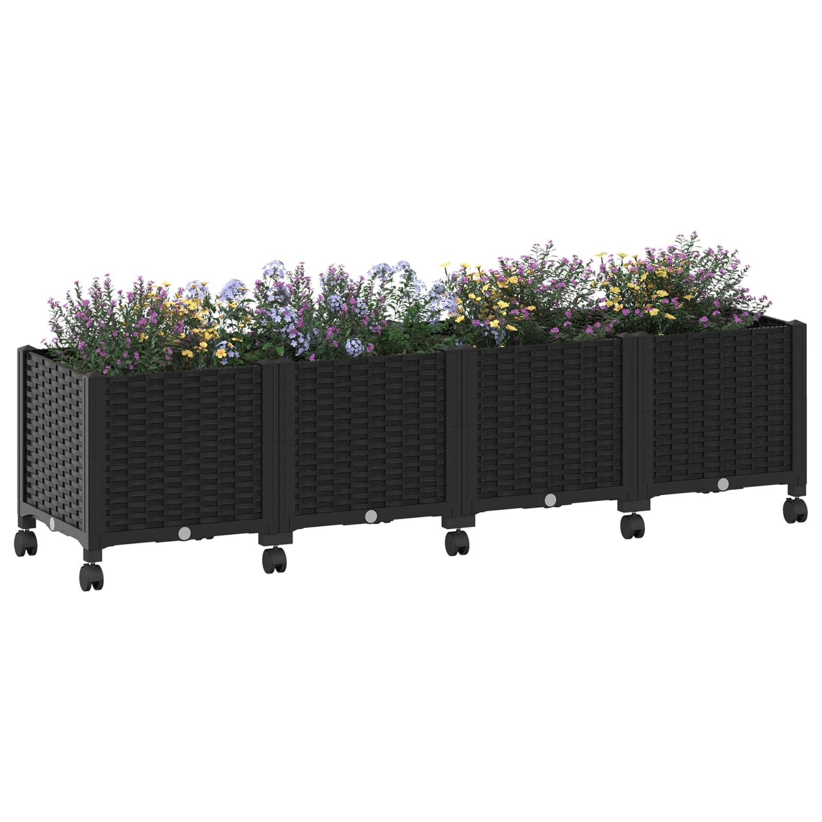 vidaXL Gartenpflanzer mit Rädern Schwarz 160 x 40 x 44 cm PP