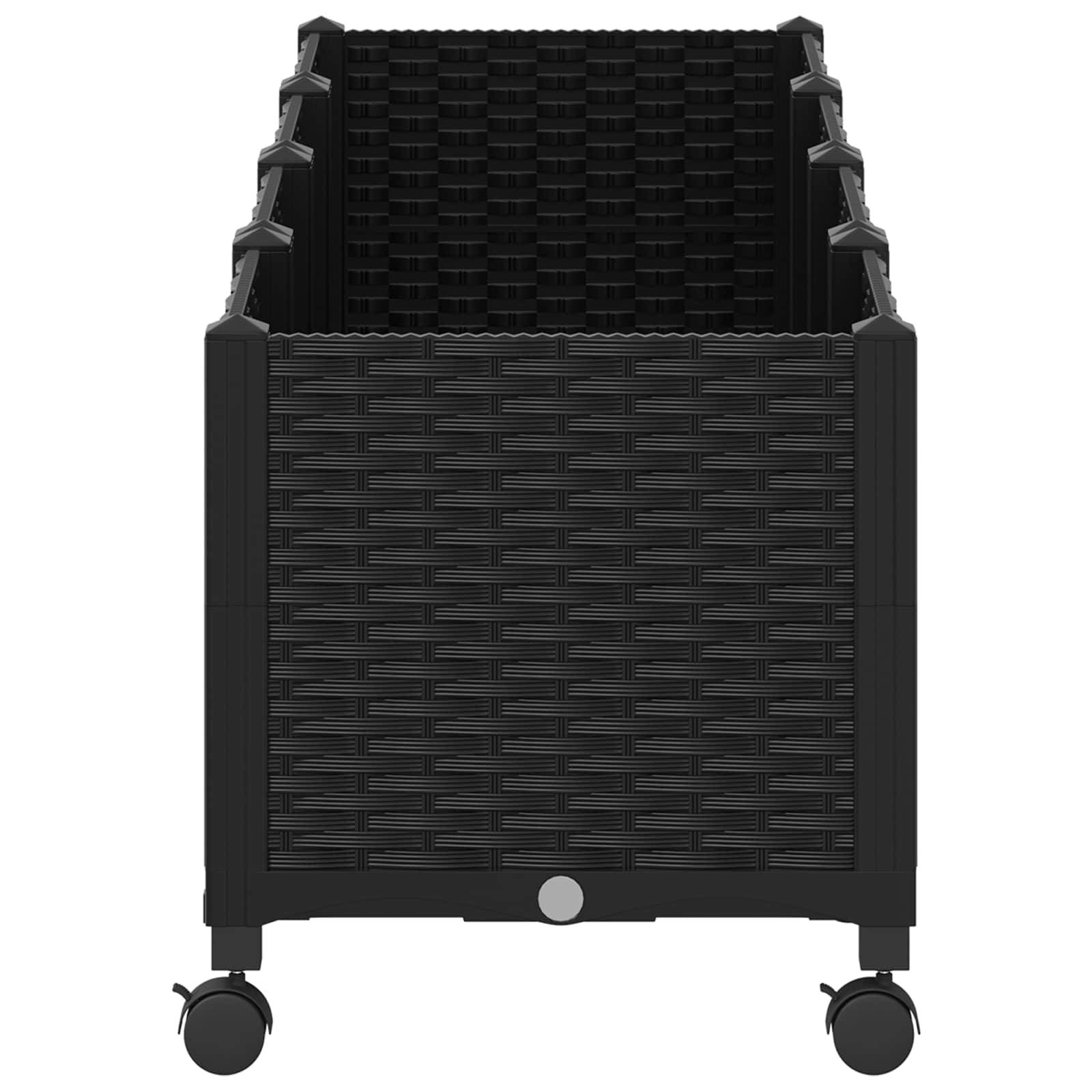 vidaXL Gartenpflanzer mit Rädern Schwarz 160 x 40 x 44 cm PP