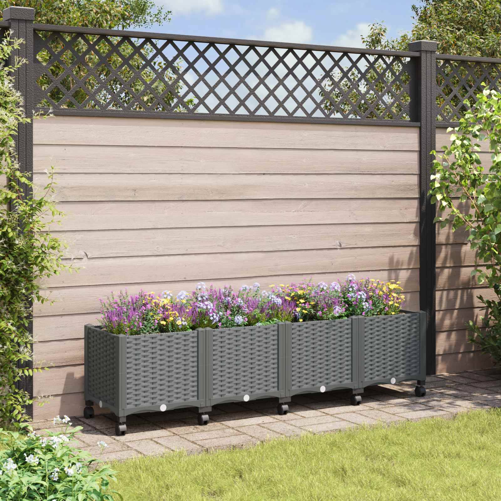 vidaXL Gartenpflanzer mit Rädern Hellgrau 160 x 40 x 48 cm PP