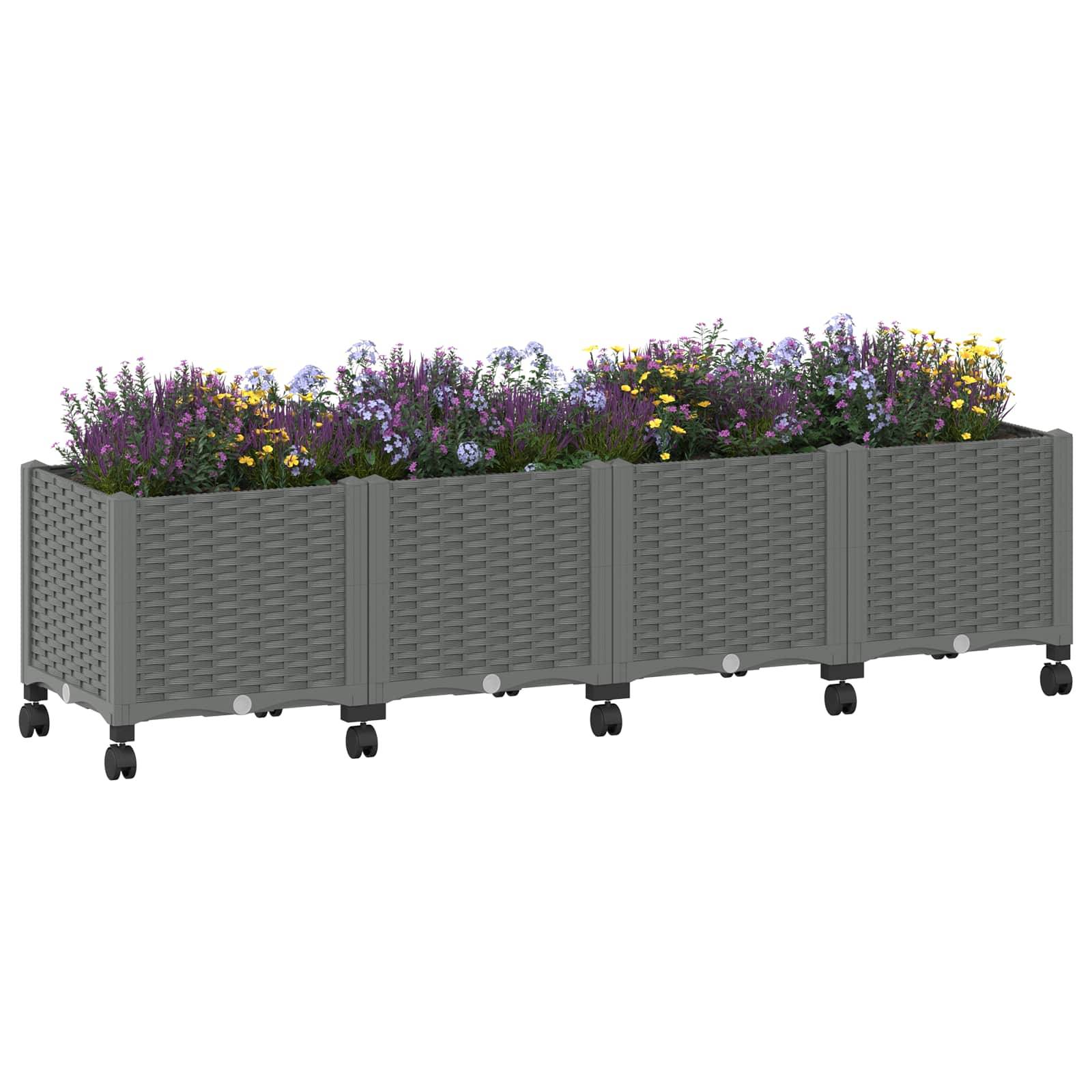 vidaXL Gartenpflanzer mit Rädern Hellgrau 160 x 40 x 48 cm PP
