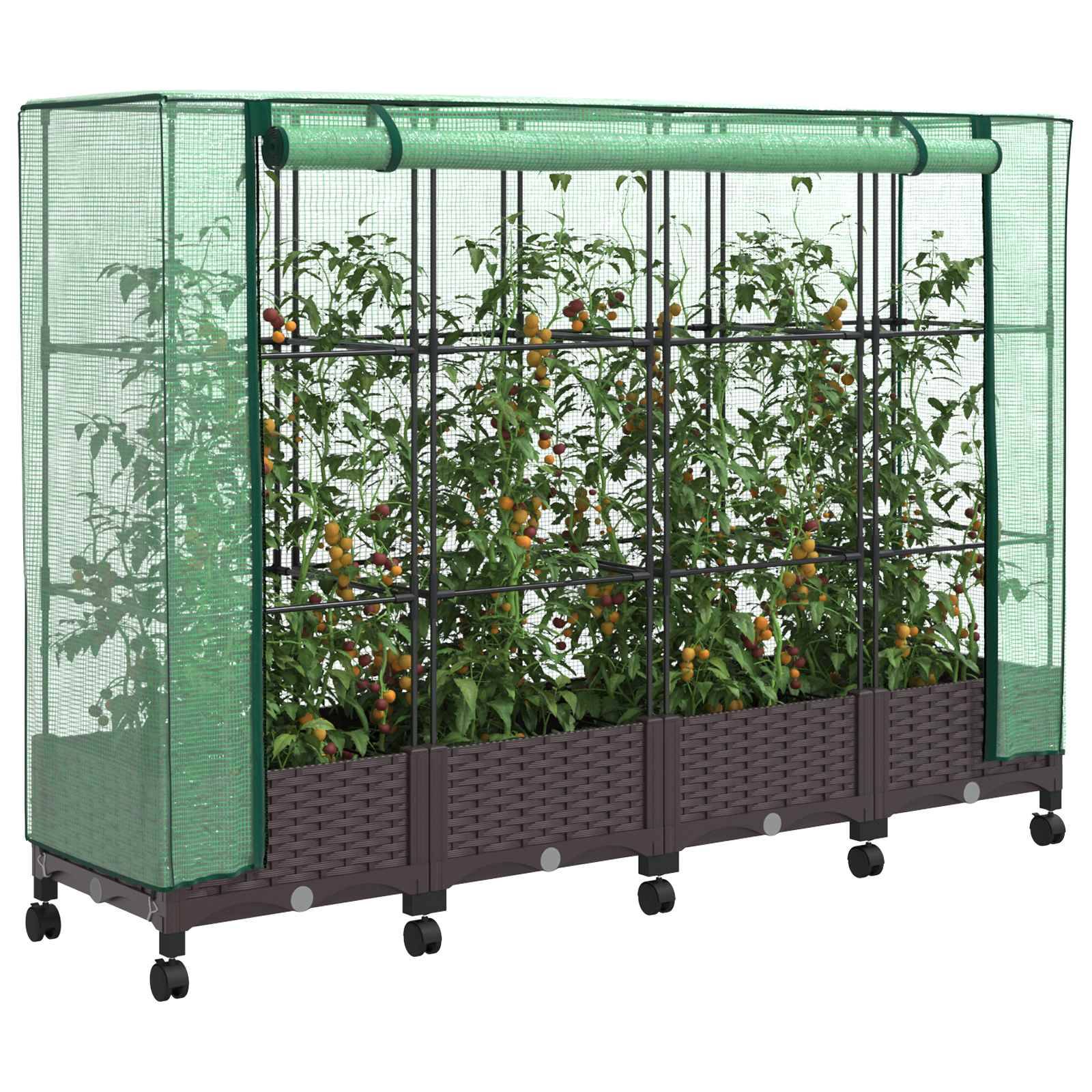 vidaXL Gartenplanter mit Gewächshausabdeckung und Rädern 4 Stk. Braun