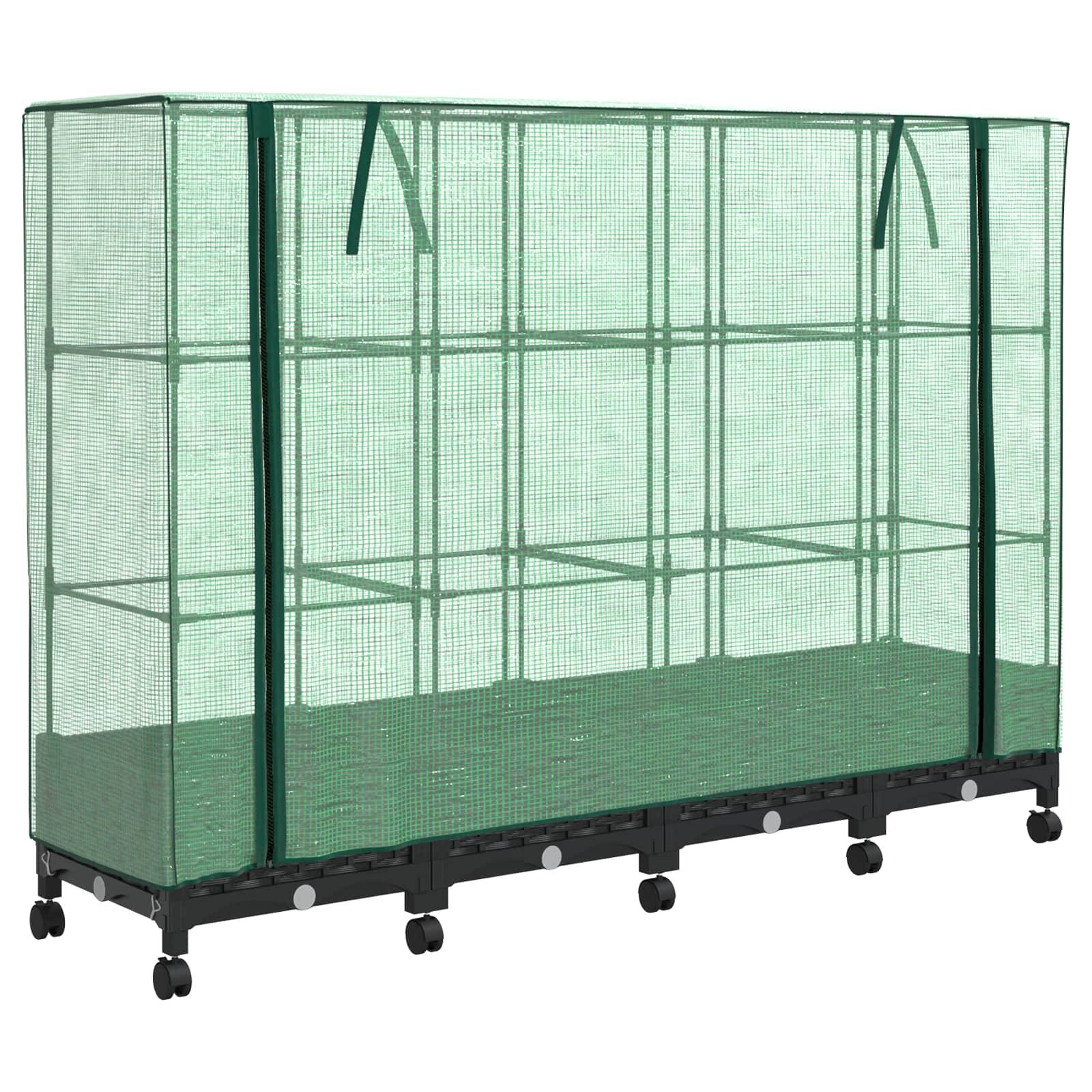 vidaXL Gartenplanter mit Gewächshausabdeckung und Rädern 4 Stk. PP