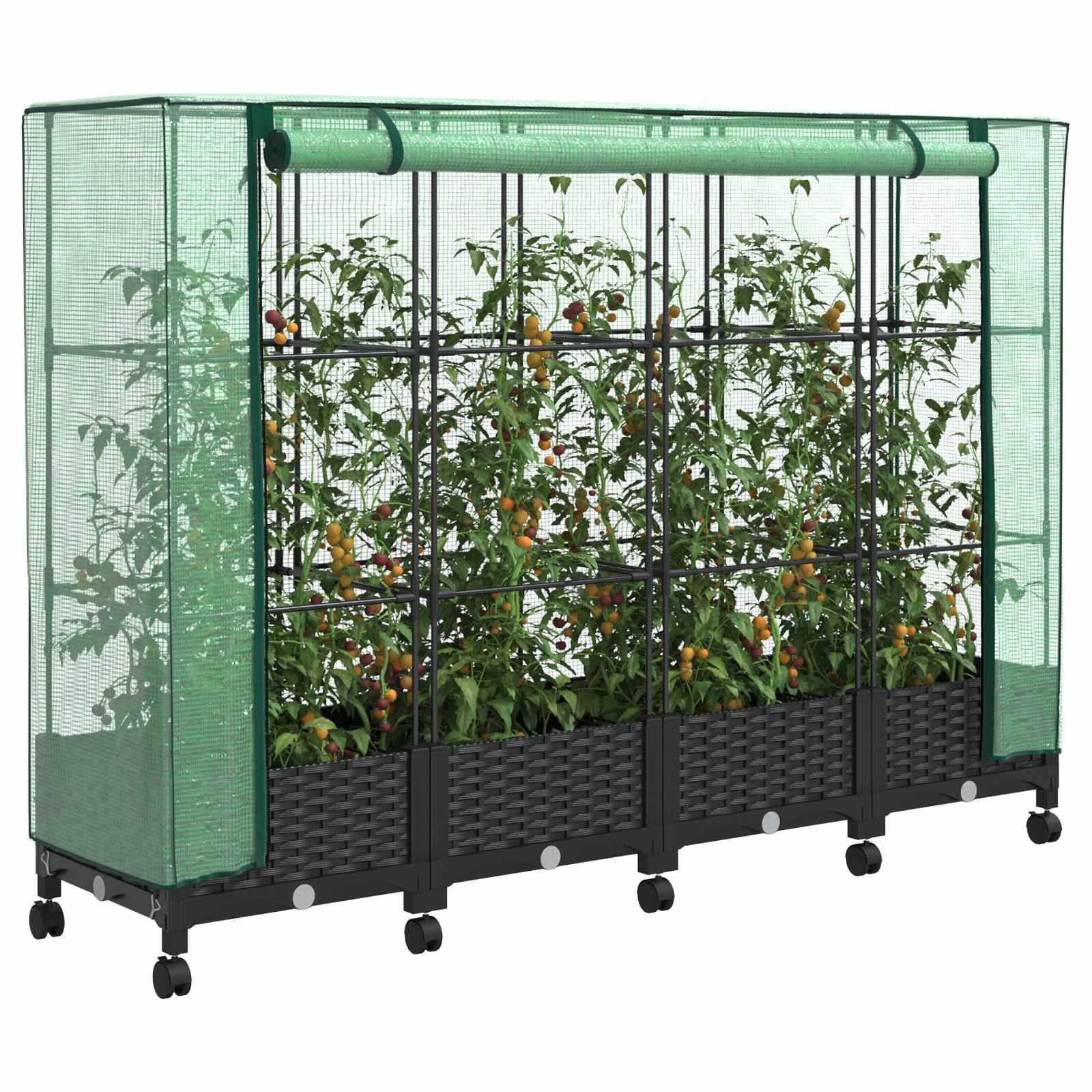 vidaXL Gartenplanter mit Gewächshausabdeckung und Rädern 4 Stk. PP