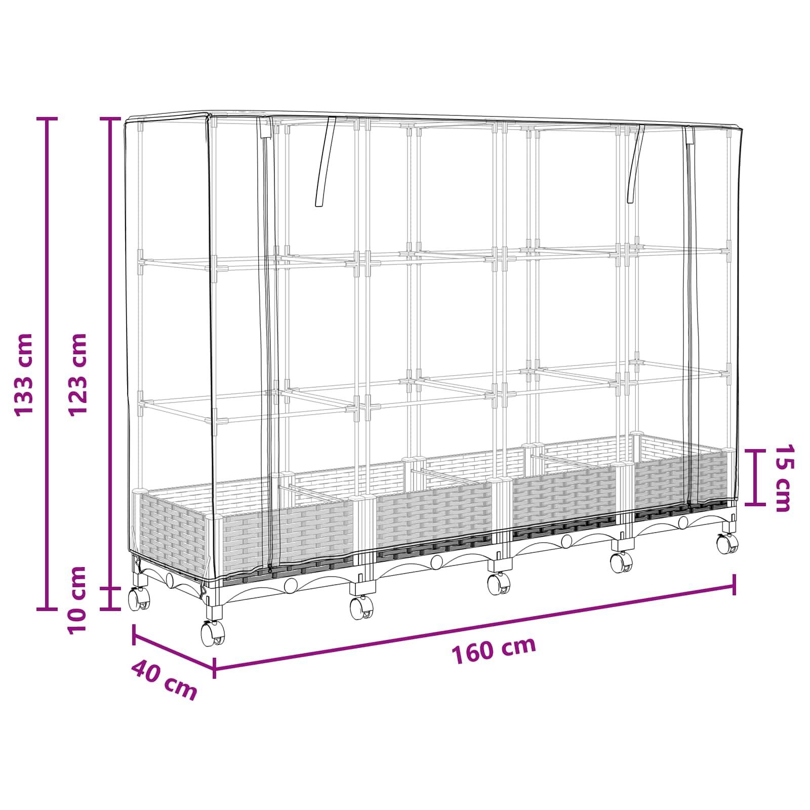 vidaXL Gartenplanter mit Gewächshausabdeckung und Rädern 4 Stk. PP