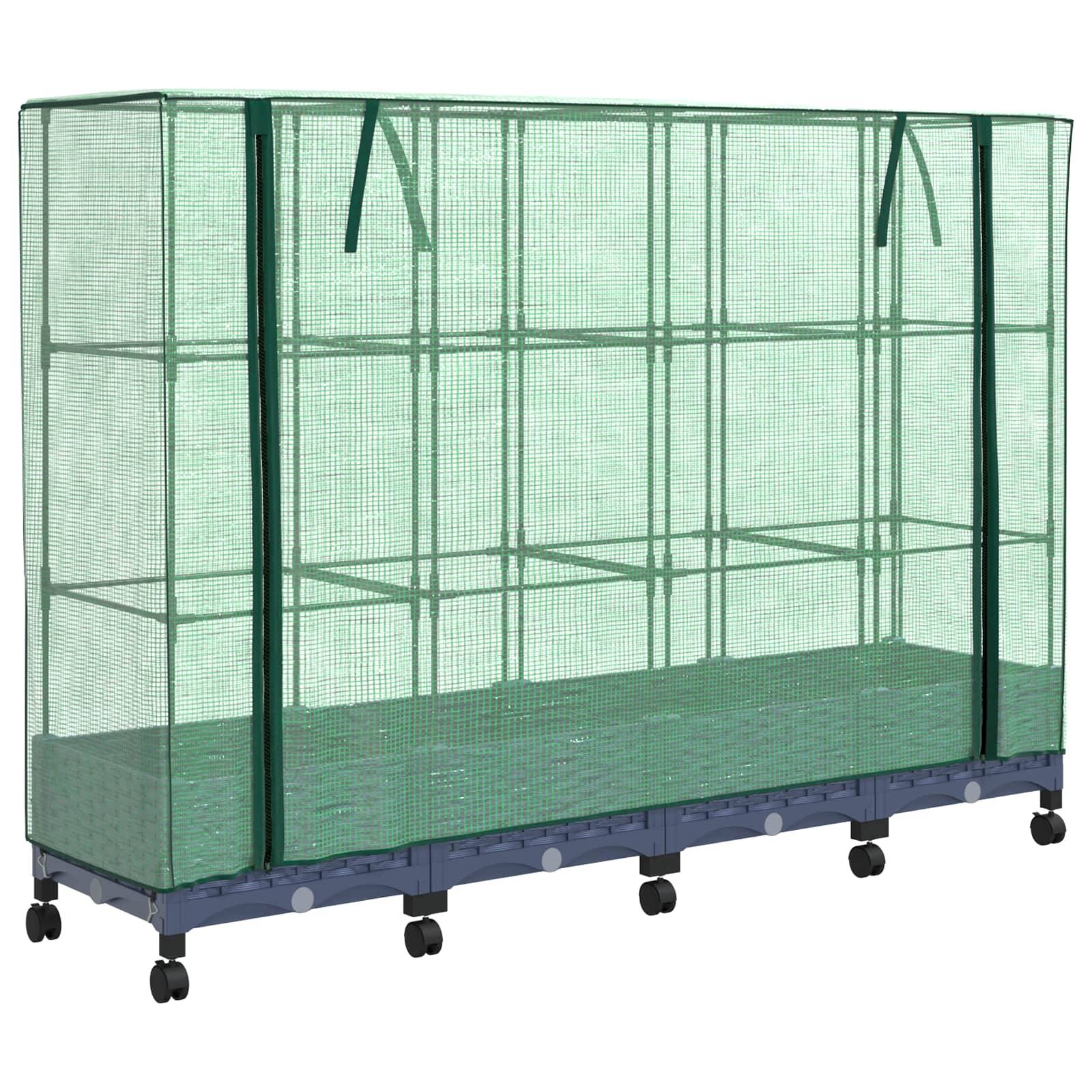 vidaXL Gartenplanter mit Gewächshausabdeckung und Rädern 4 Stk. PP