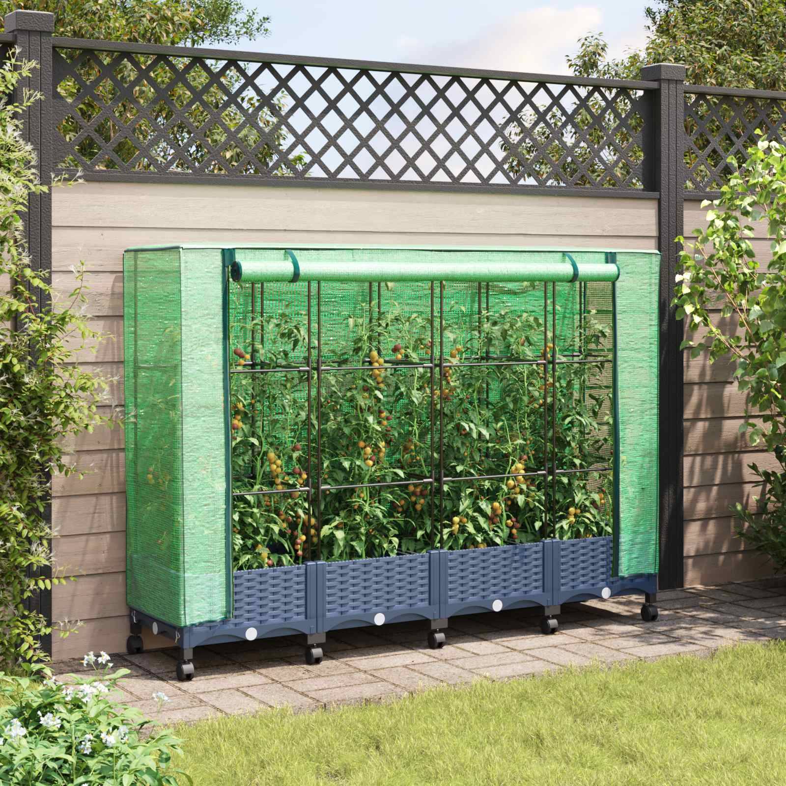 vidaXL Gartenplanter mit Gewächshausabdeckung und Rädern 4 Stk. PP