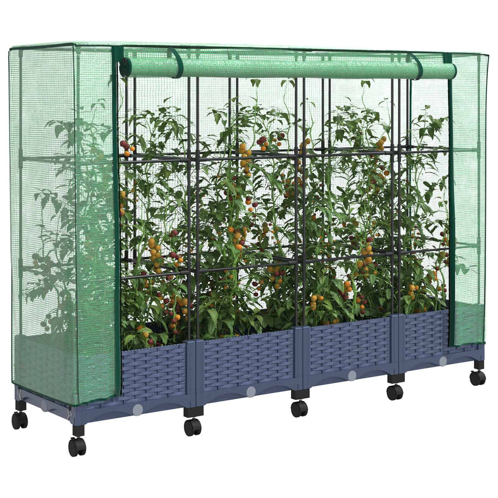 vidaXL Gartenplanter mit Gewächshausabdeckung und Rädern 4 Stk. PP