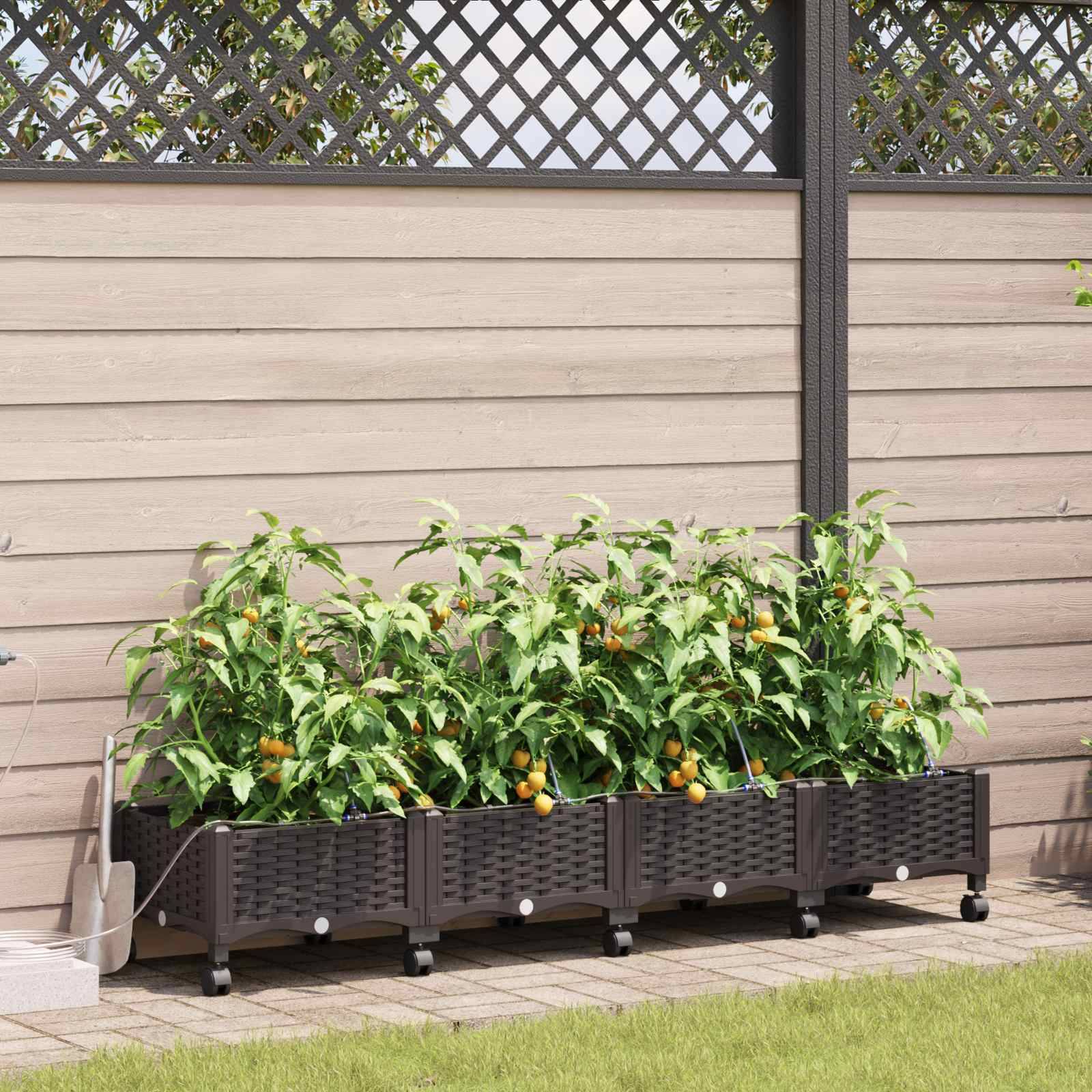 vidaXL Garten Blumenkübel mit Bewässerung und Rädern 4 Stk. Braun PP