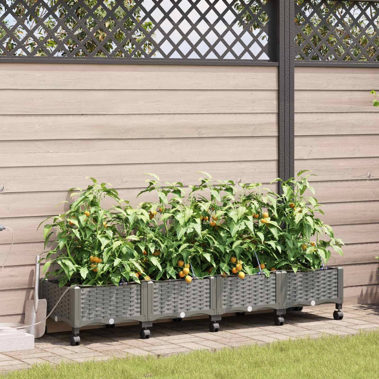 vidaXL Garten Blumenkübel mit Bewässerung und Rädern 4 Stk. Hellgrau
